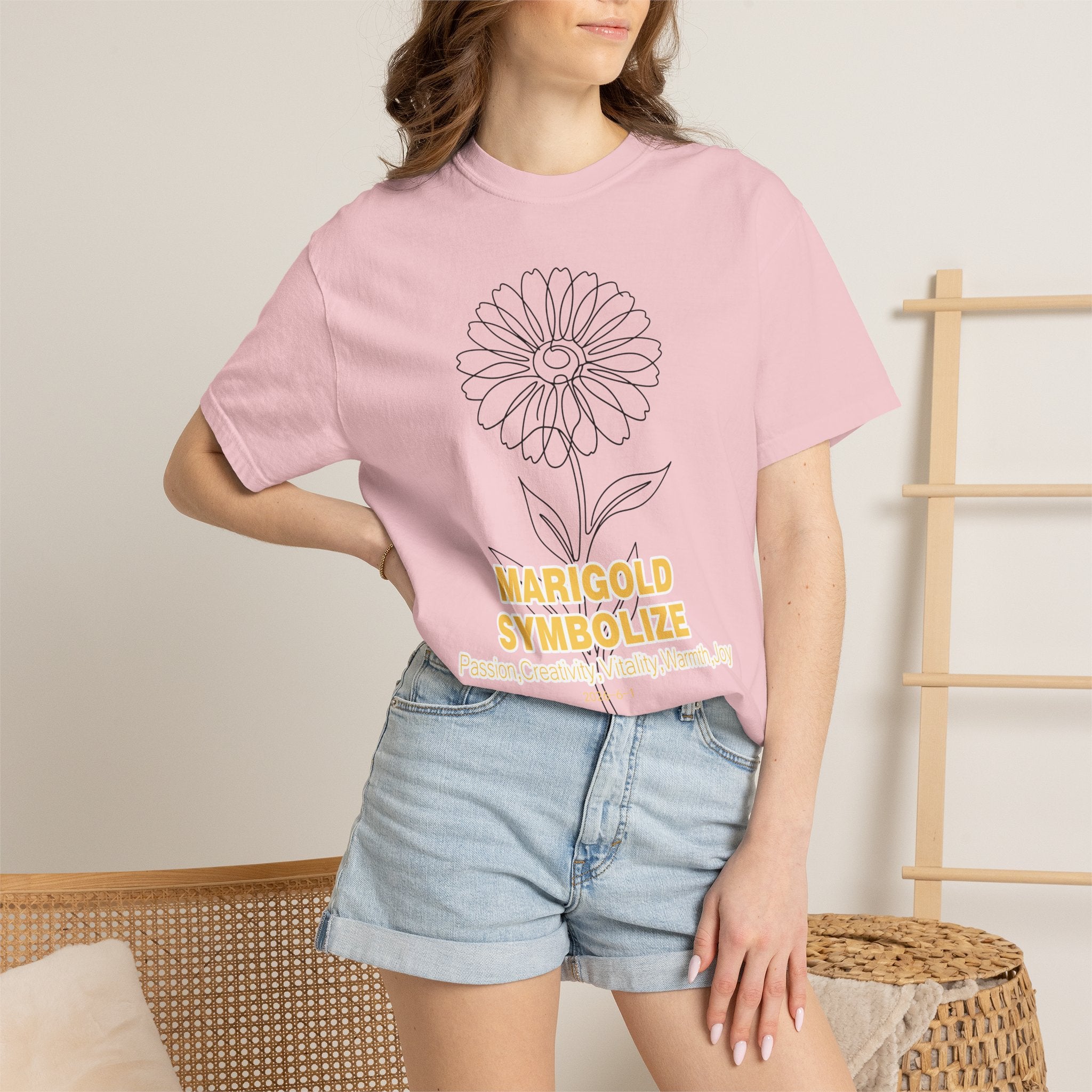 Marigold Flower T-Shirt - Botanical Graphic Shirt for Flower Lovers