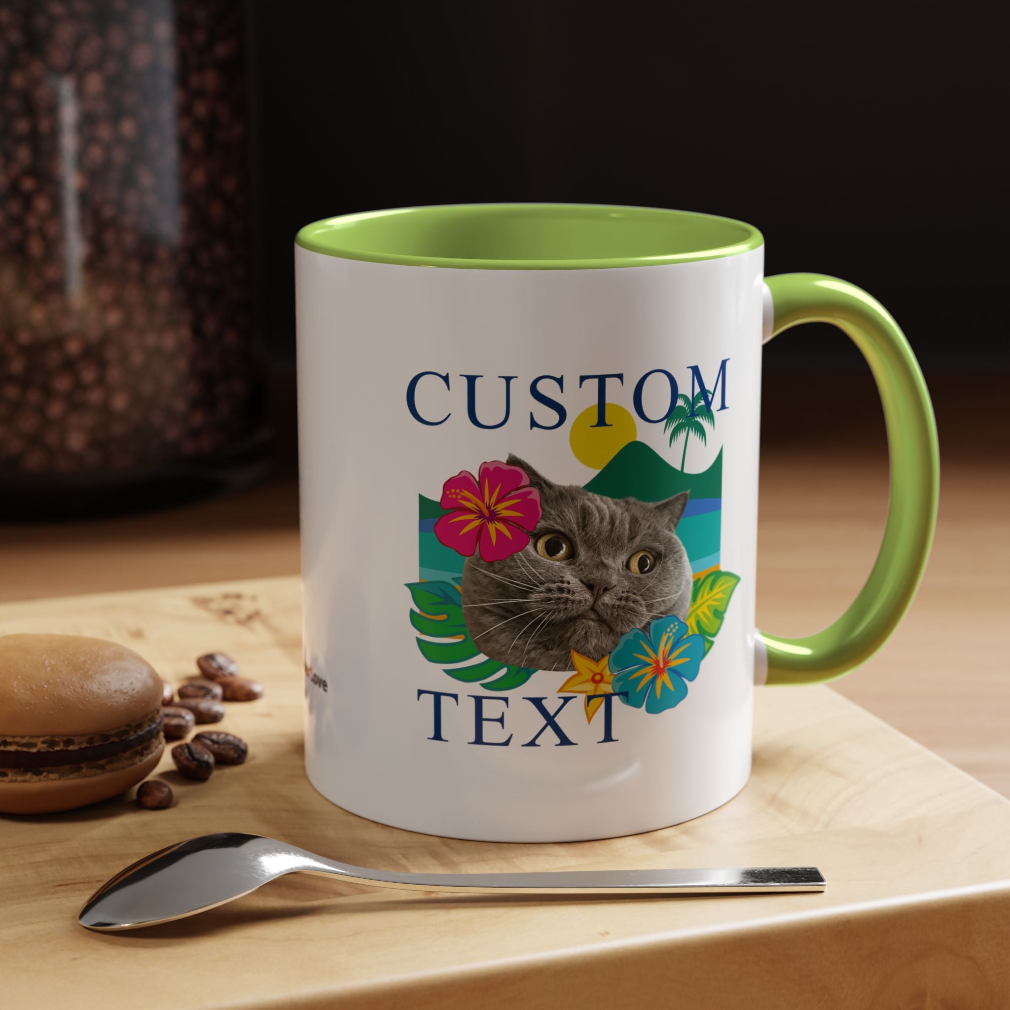 Tropical Summer Cat Mug | Personalized Pet Photo Coffee Cup With Custom Text