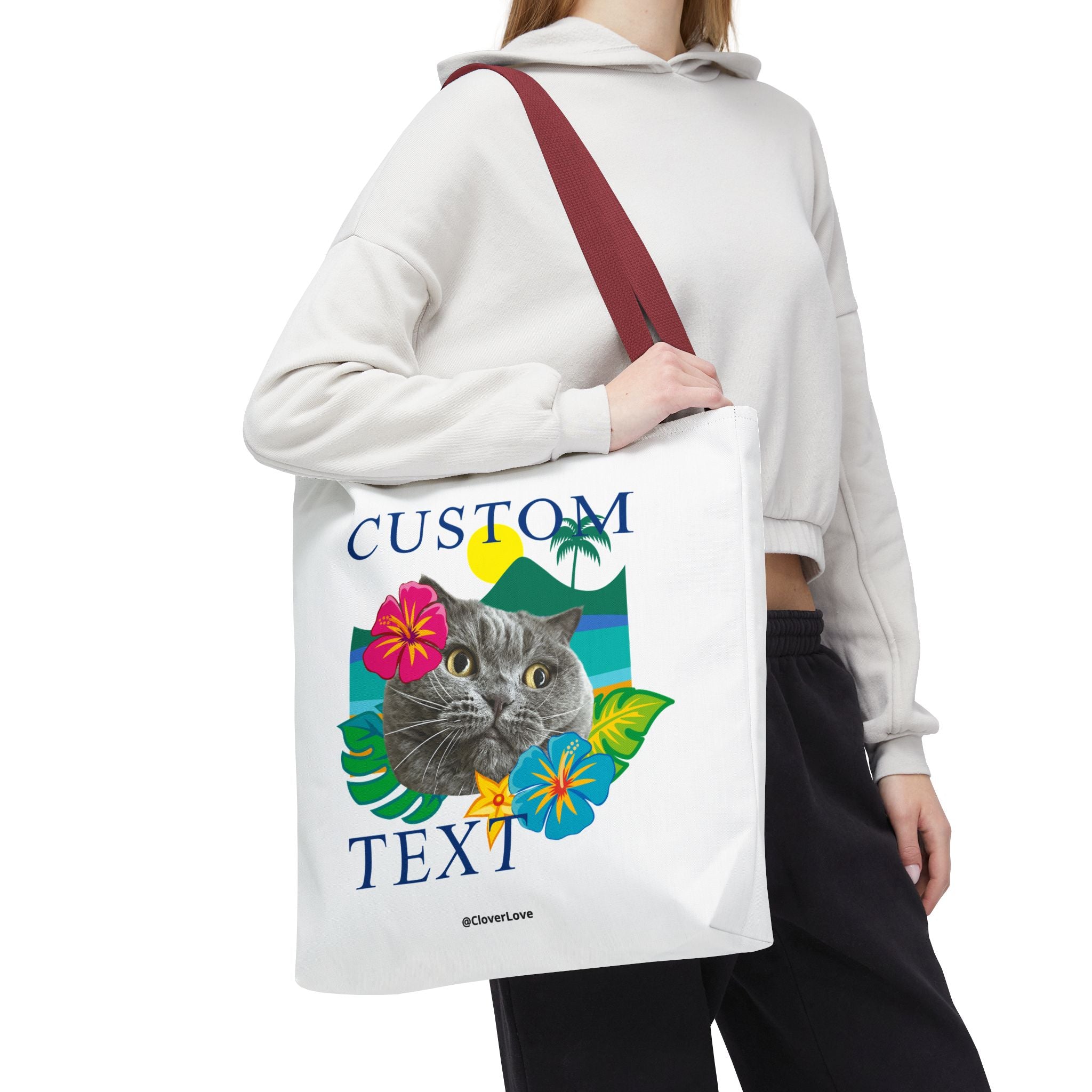 Tropical Cat Tote Bag | Personalized Pet Photo Canvas Bag