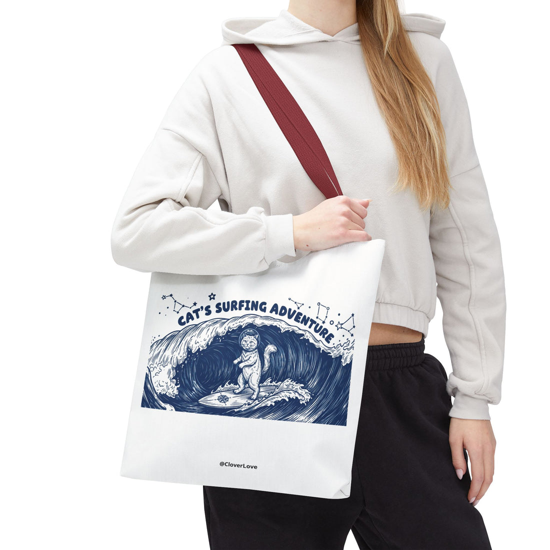 Cat's Surfing Adventure Tote Bag | Vintage Ocean Graphic Canvas Bag