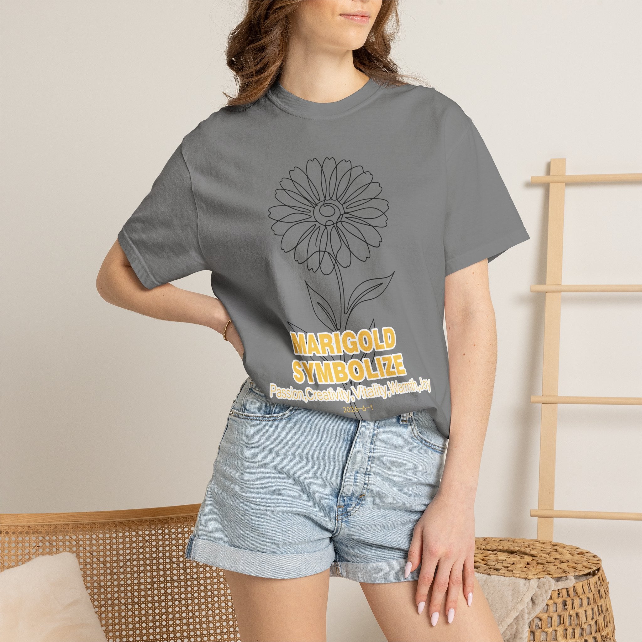 Marigold Flower T-Shirt - Botanical Graphic Shirt for Flower Lovers