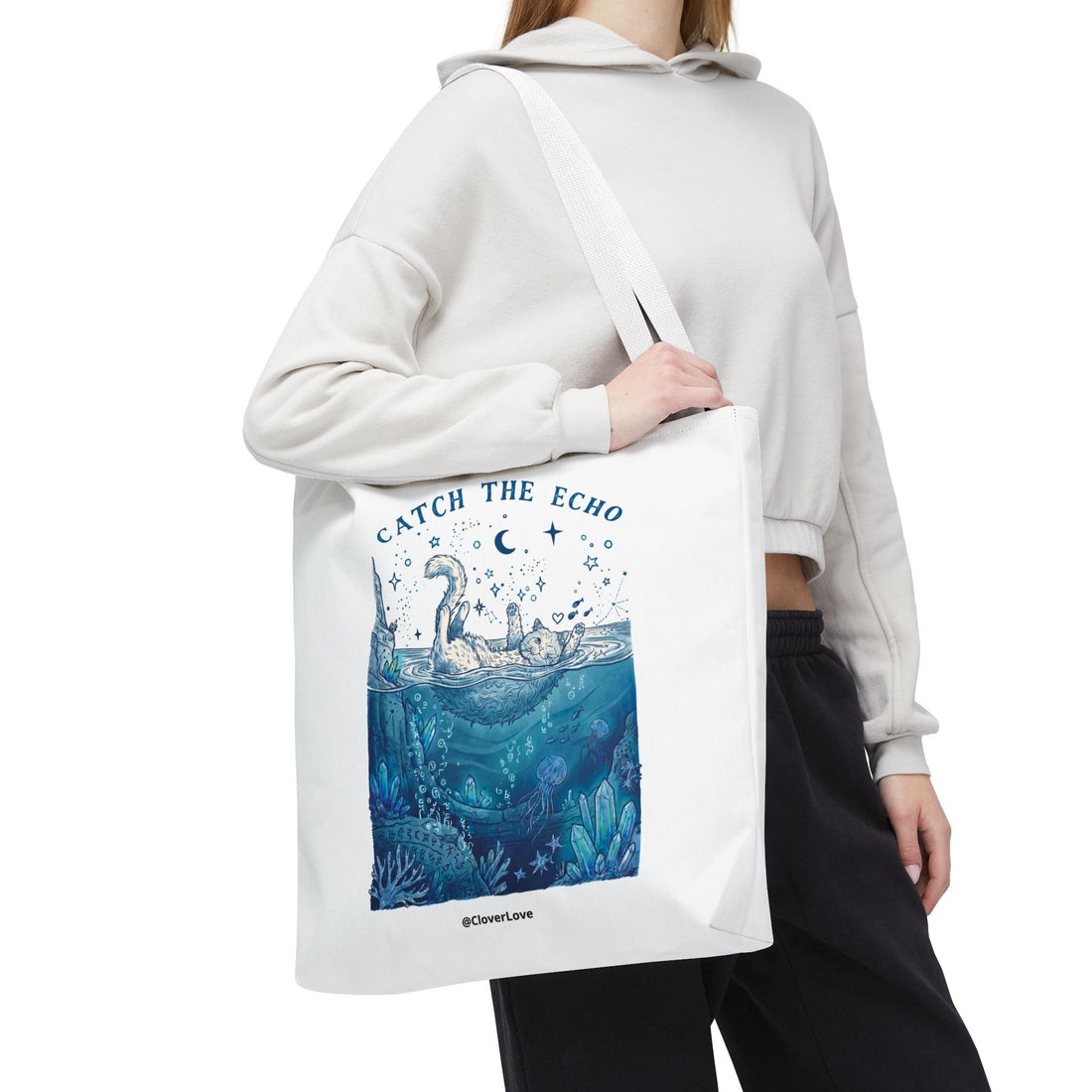 Cat Ocean Adventure Tote Bag | Vintage Underwater Graphic Canvas Bag