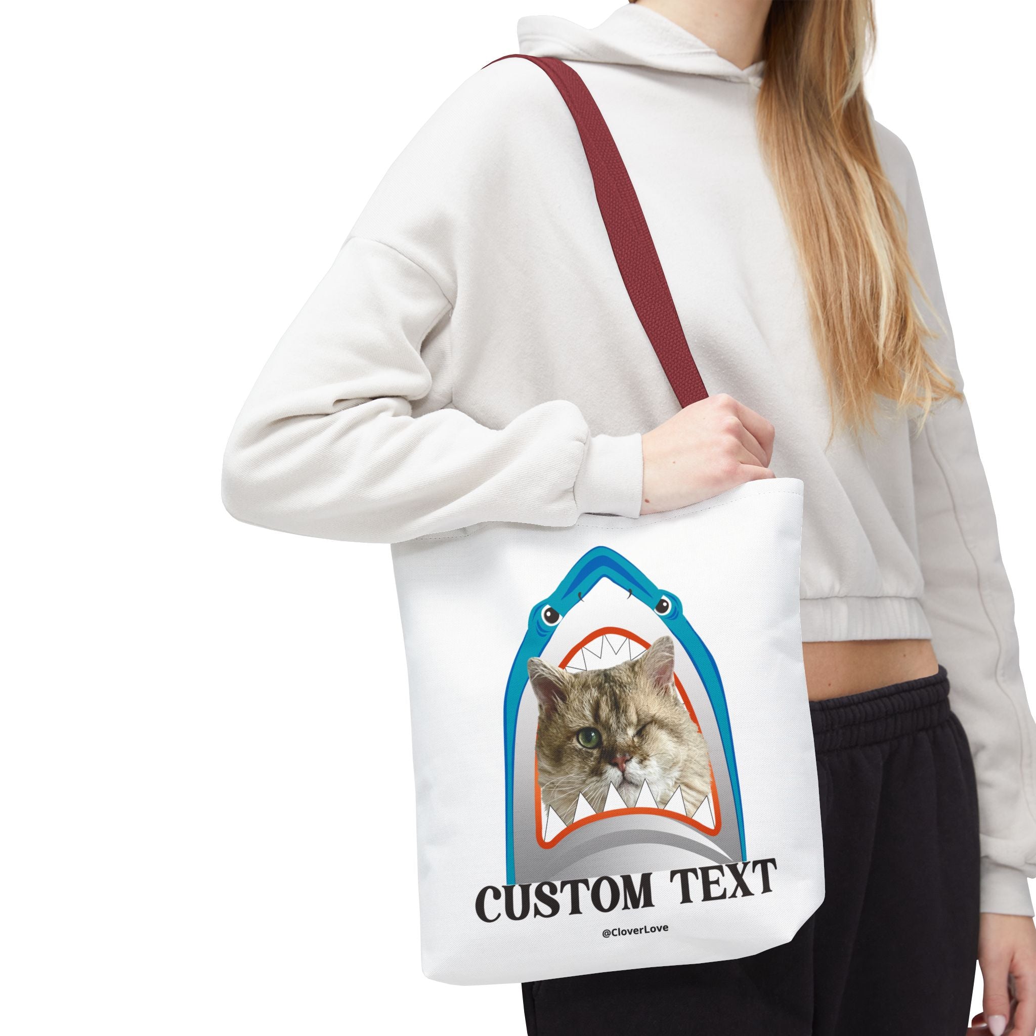 Funny Cat Tote Bag | Custom Pet Photo Shark Summer Bag