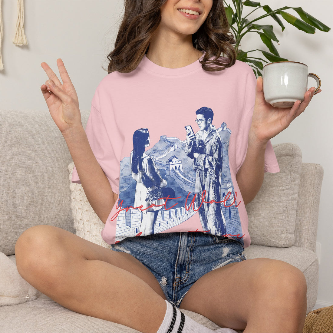 Custom Great Wall Travel Memory T-Shirt - Couple Vacation Gift