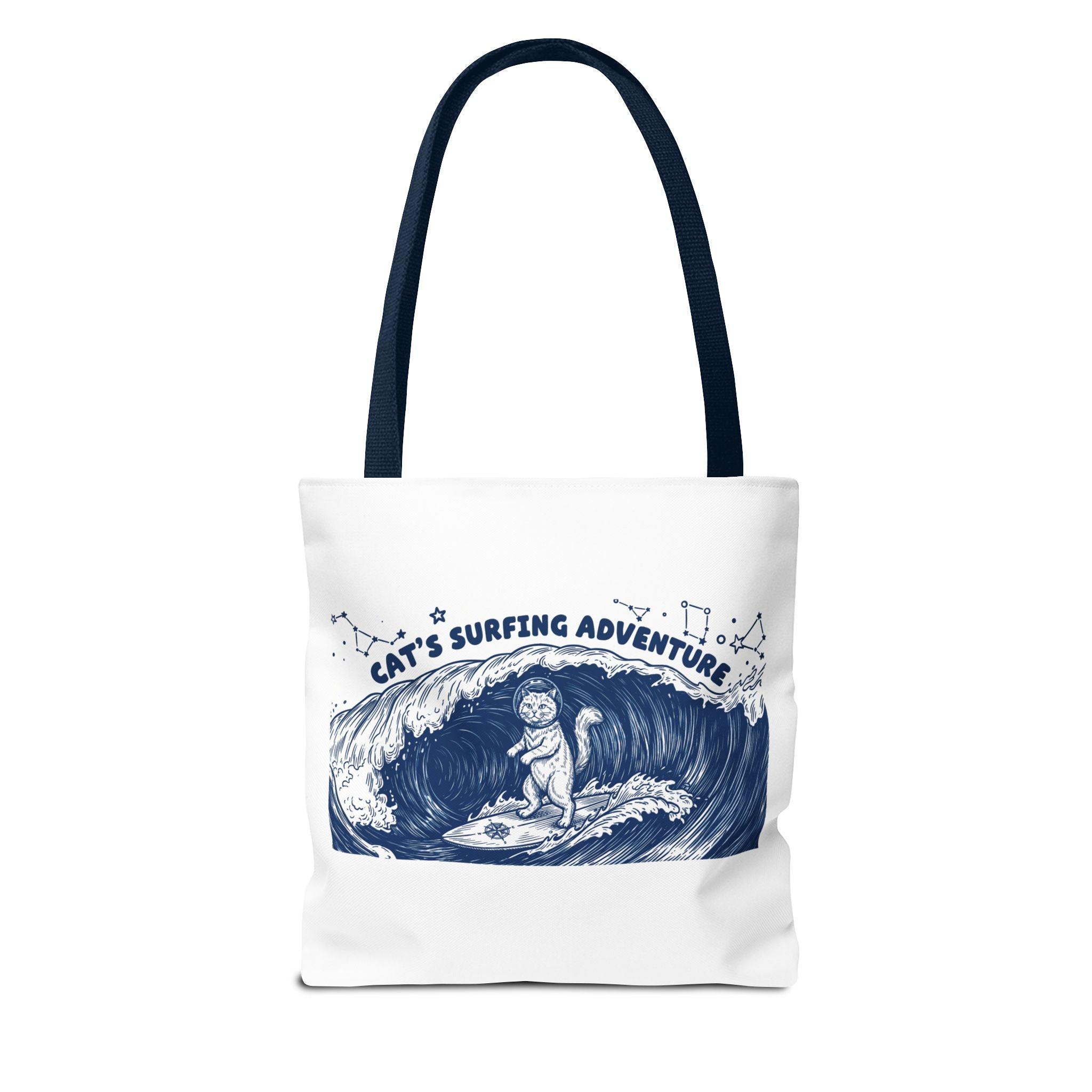 Cat's Surfing Adventure Tote Bag | Vintage Ocean Graphic Canvas Bag