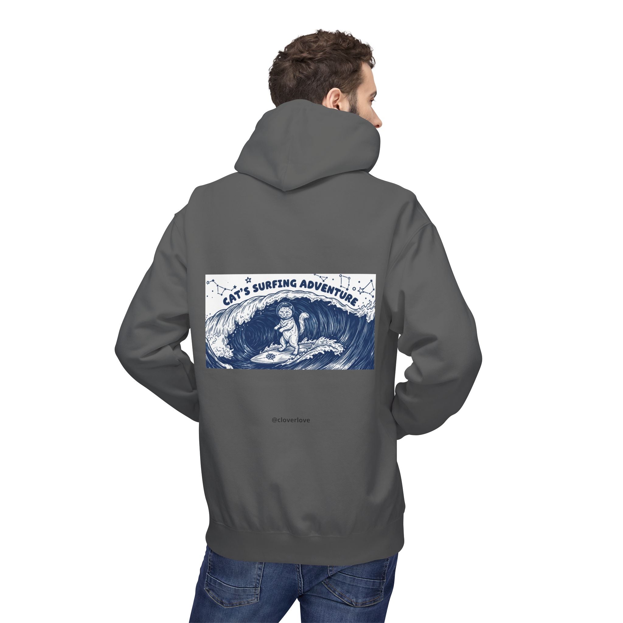 Katzen-Surf-Abenteuer Hoodie | Vintage Meeres-Grafik Sweatshirt