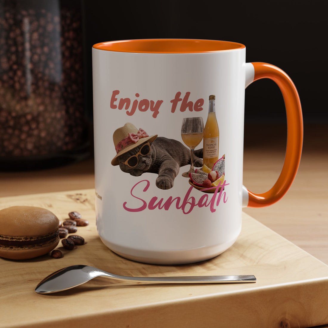 Summer Sunbathing Cat Mug | Personalized Cat Coffee Cup With Custom Text