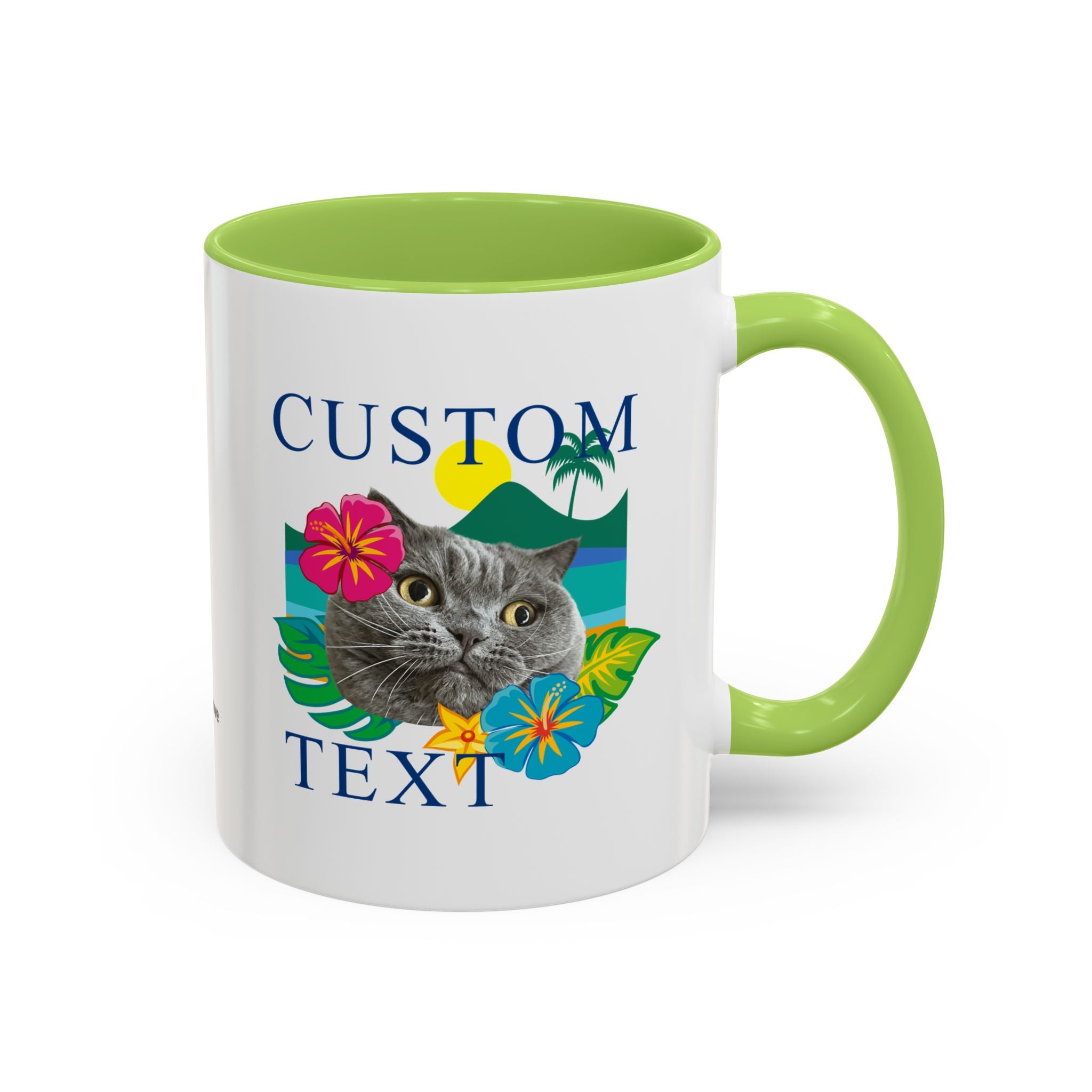Tropical Summer Cat Mug | Personalized Pet Photo Coffee Cup With Custom Text