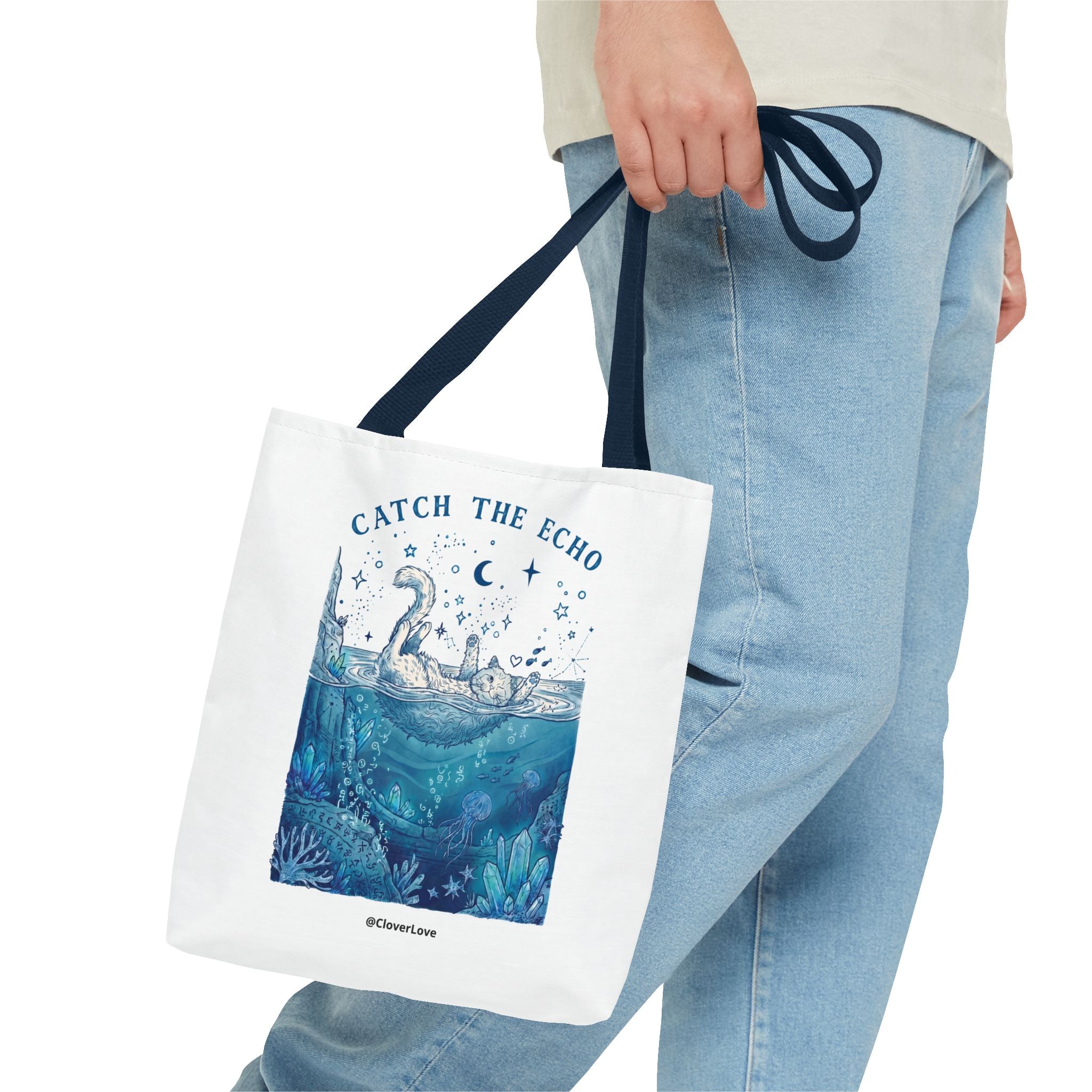 Cat Ocean Adventure Tote Bag | Vintage Underwater Graphic Canvas Bag