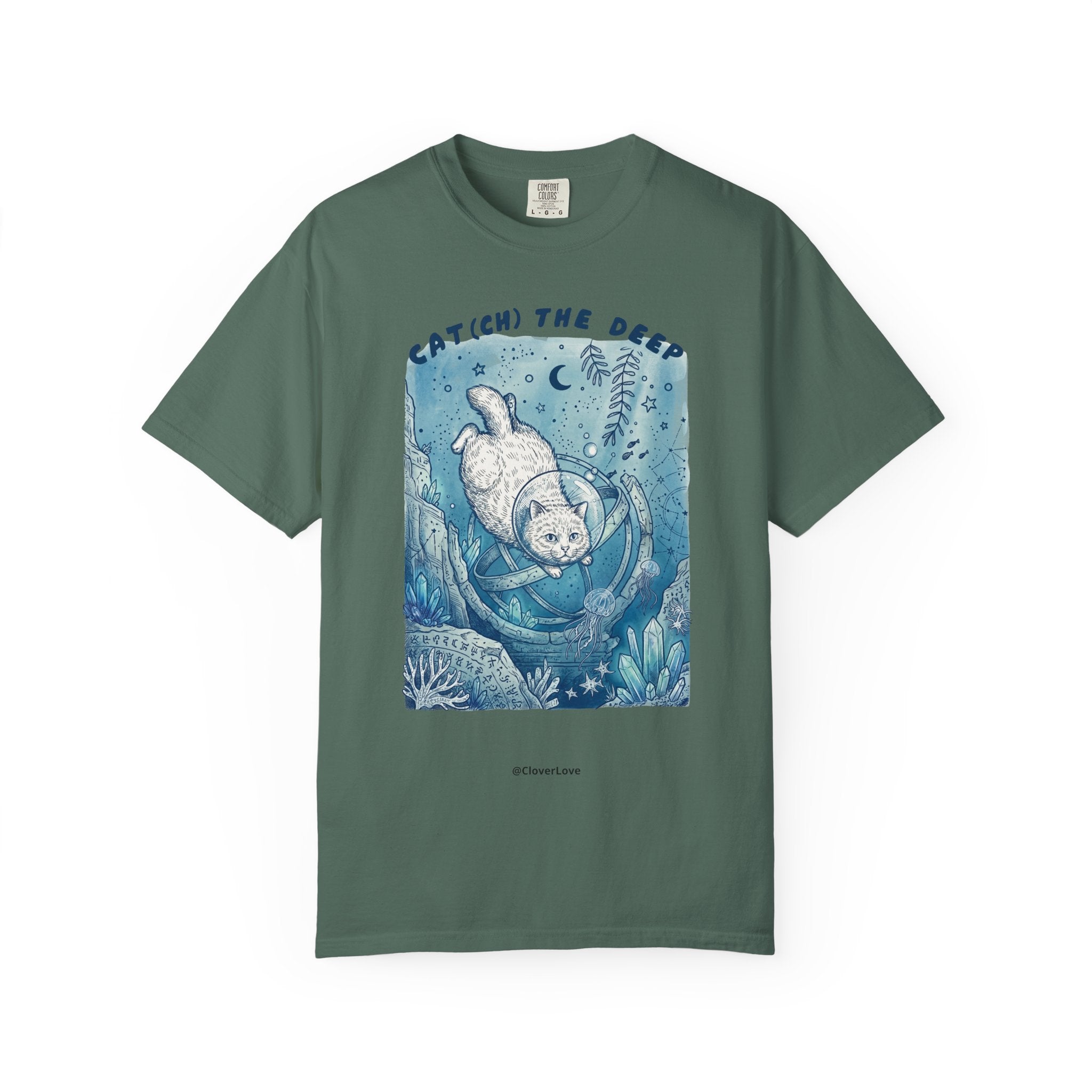 Cat Diver T-Shirt - Deep Sea Cat Explorer Graphic Tee, Ocean Fantasy Shirt for Cat Lovers