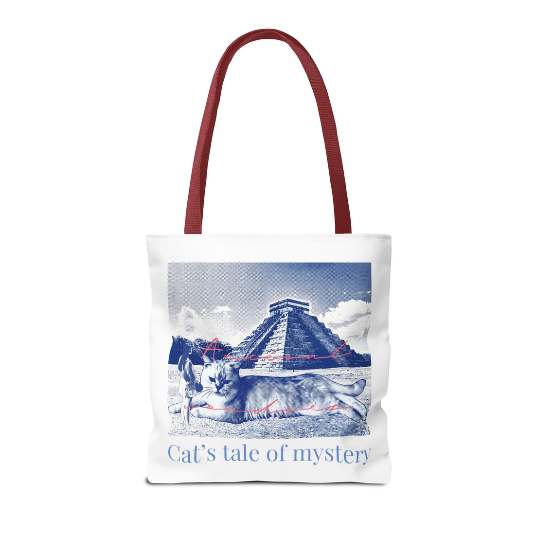 Cat’s Tale of Mystery Travel Tote Bag | Vintage Mexico Pyramid Cat Canvas Tote Bag