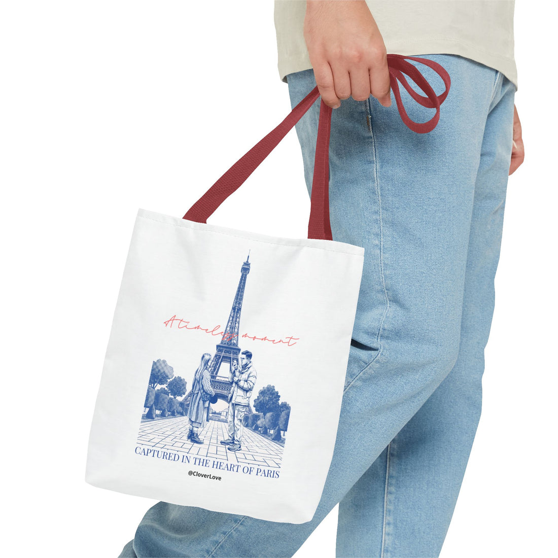 Paris Travel Tote Bag | Vintage Eiffel Tower Couple Canvas Bag