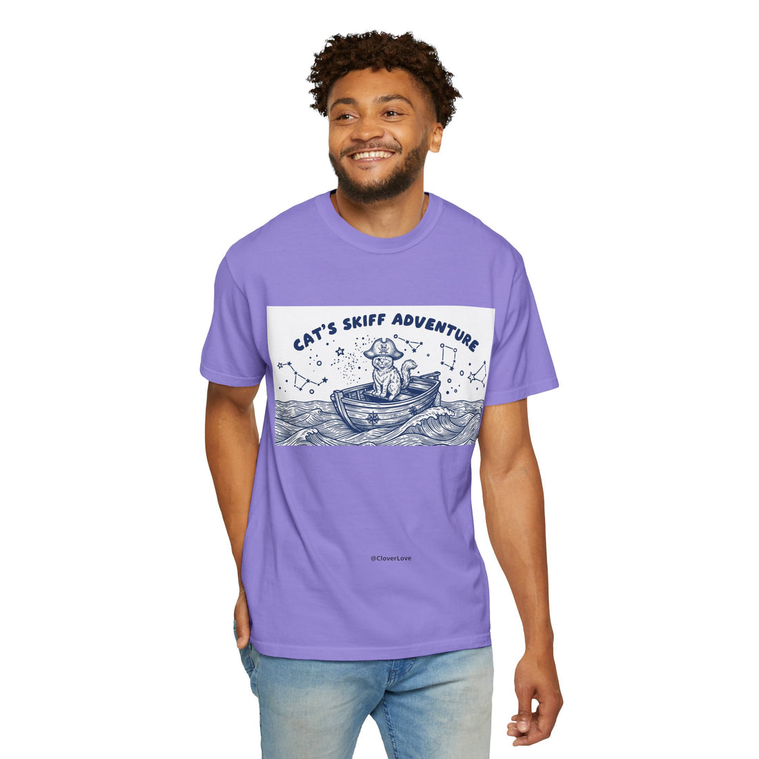 Cat’s Skiff Adventure T-Shirt - Vintage Ocean Boat Graphic Tee for Cat Lovers