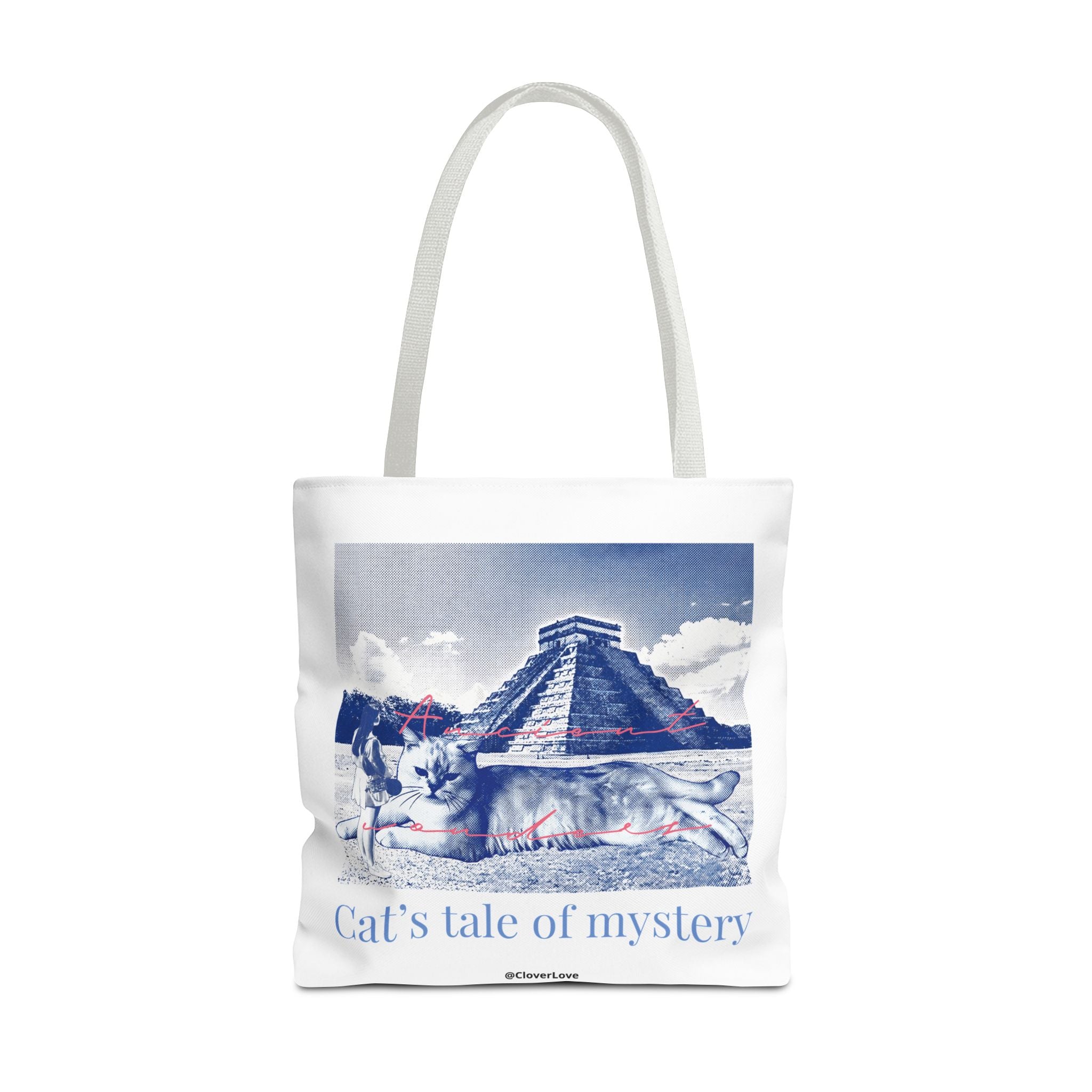 Cat’s Tale of Mystery Travel Tote Bag | Vintage Mexico Pyramid Cat Canvas Tote Bag