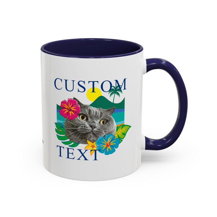 Tropical Summer Cat Mug | Personalized Pet Photo Coffee Cup With Custom Text