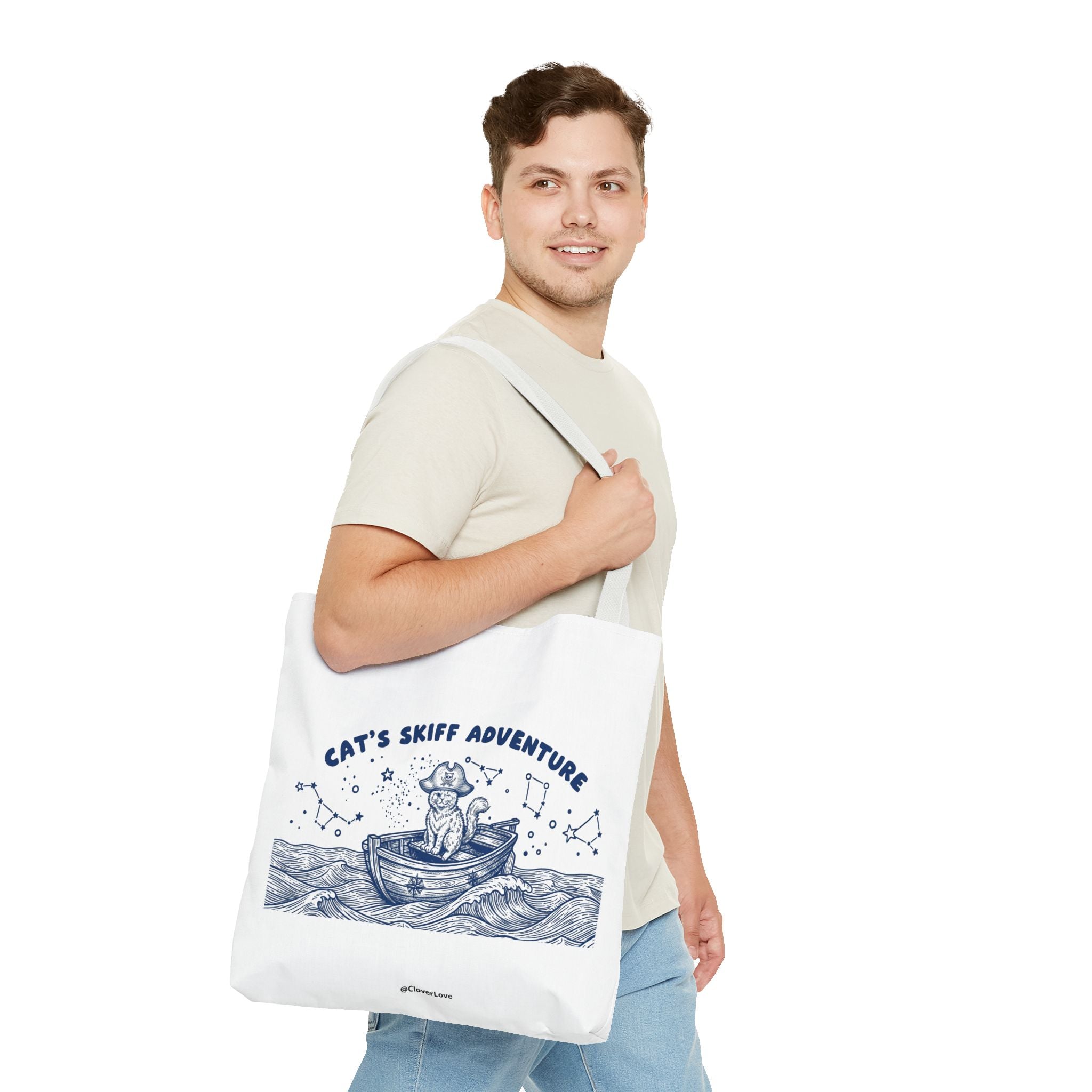 Cat's Skiff Adventure Tote Bag | Vintage Nautical Ocean Canvas Bag