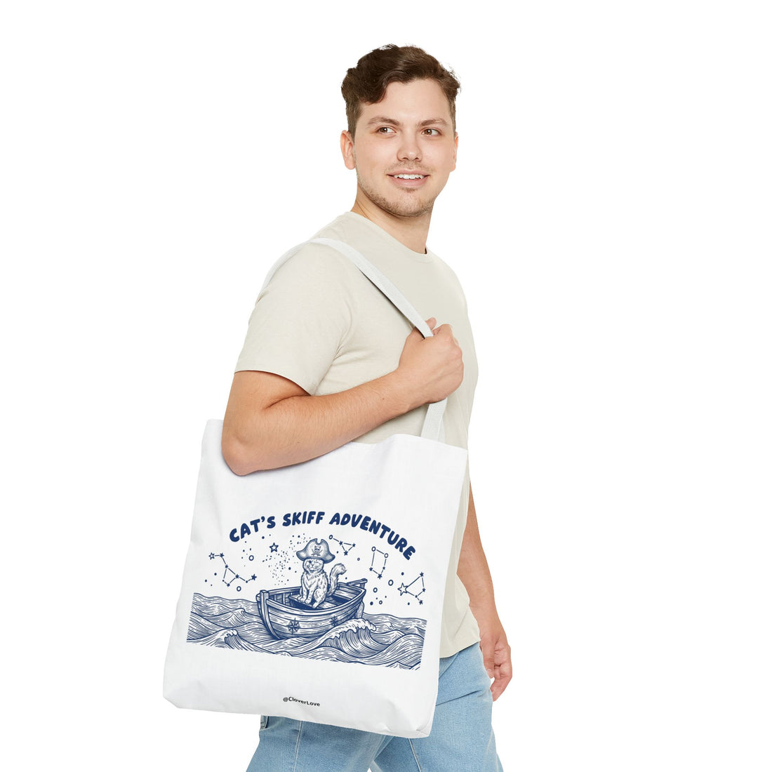 Cat's Skiff Adventure Tote Bag | Vintage Nautical Ocean Canvas Bag