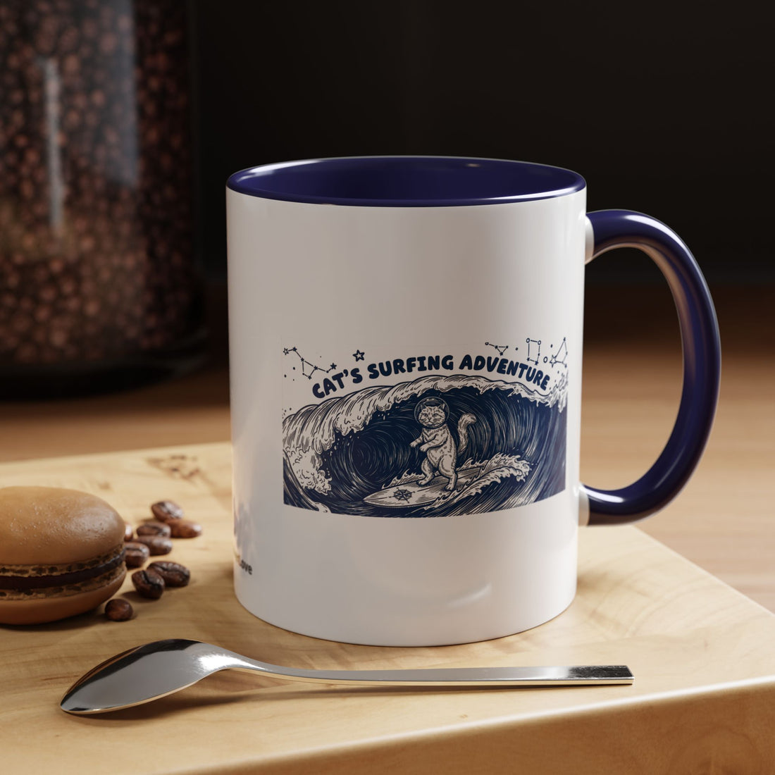 Cat's Surfing Adventure Ocean Wave Mug - Cute Cat Lover Coffee Cup