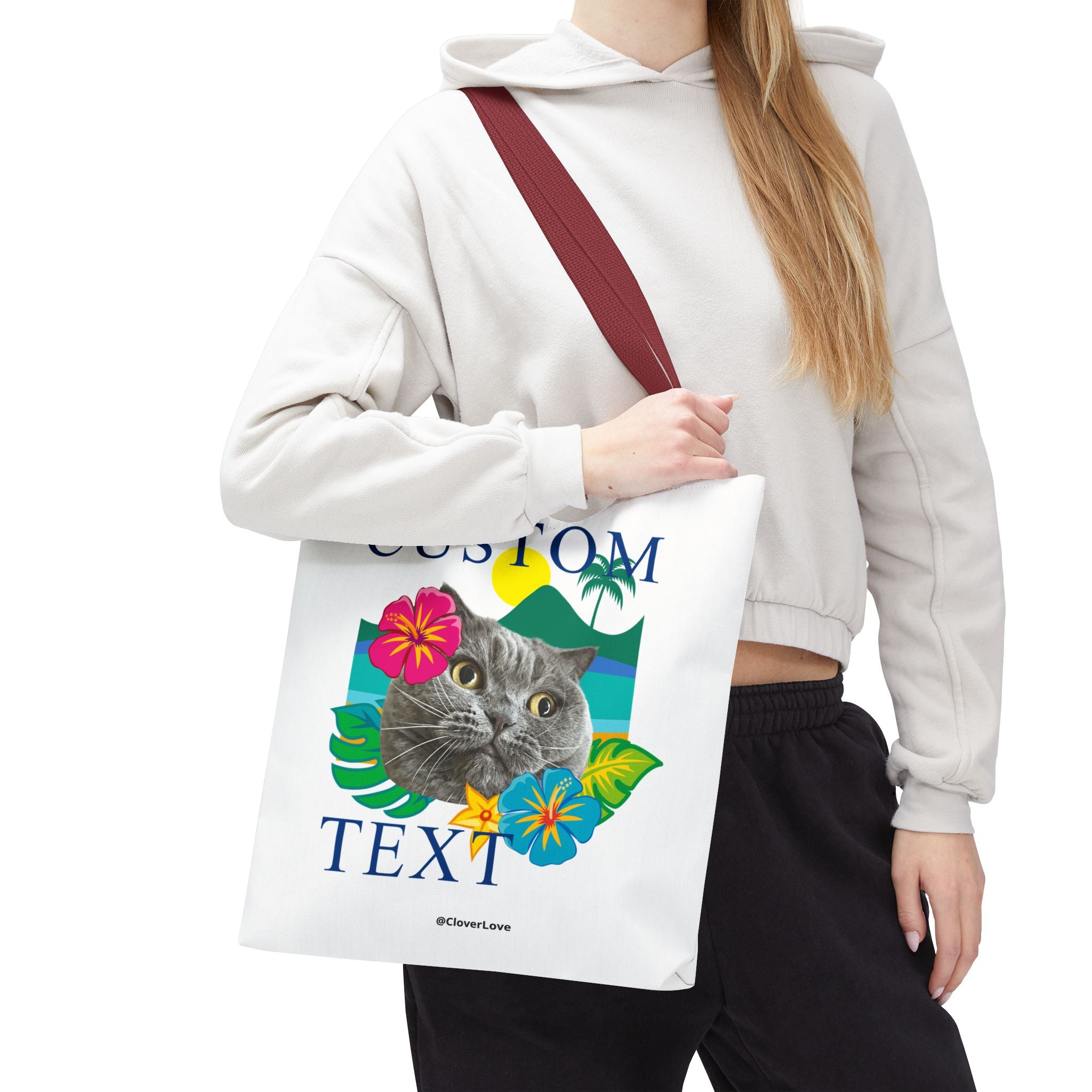 Tropical Cat Tote Bag | Personalized Pet Photo Canvas Bag