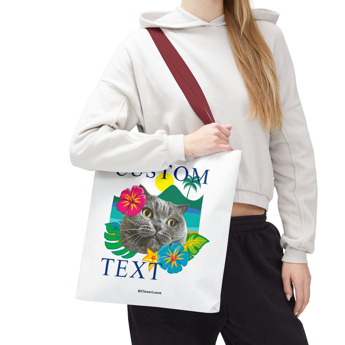 Tropical Cat Tote Bag | Personalized Pet Photo Canvas Bag
