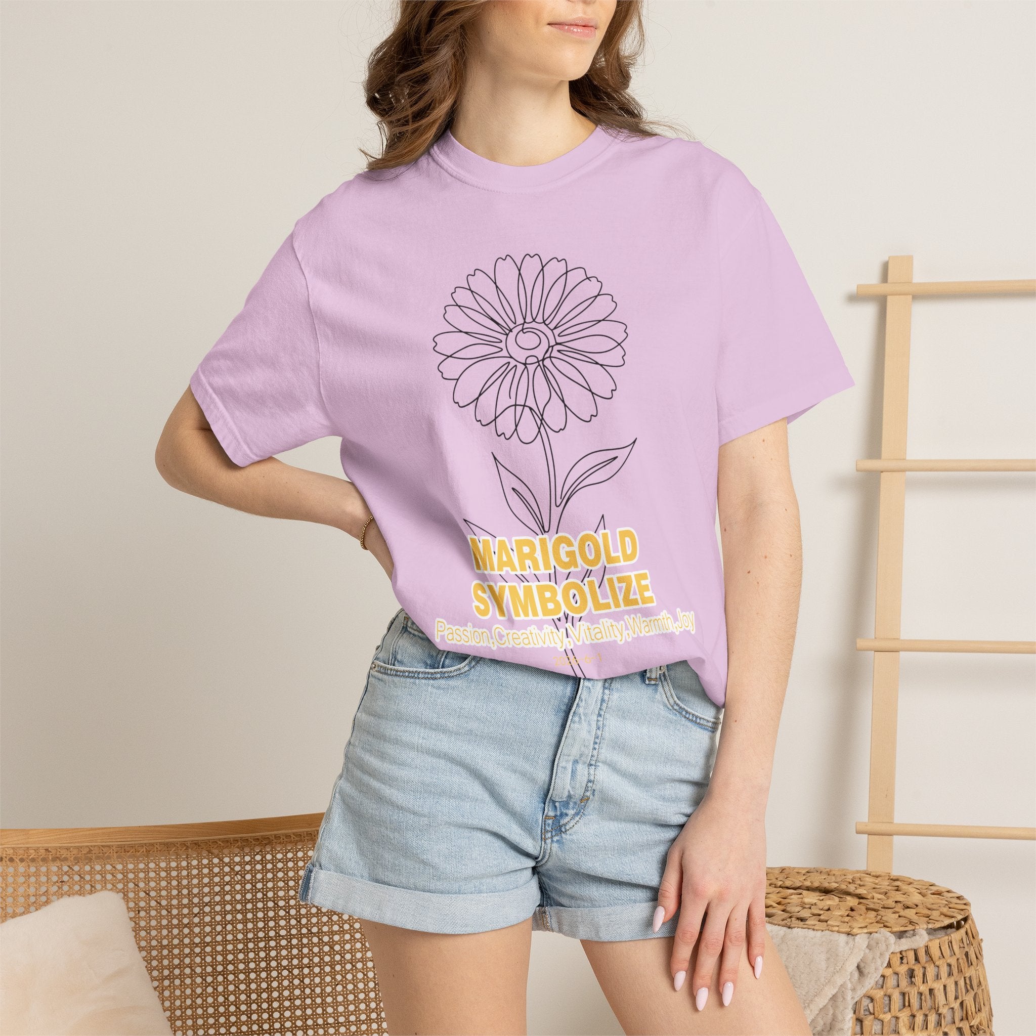 Marigold Flower T-Shirt - Botanical Graphic Shirt for Flower Lovers