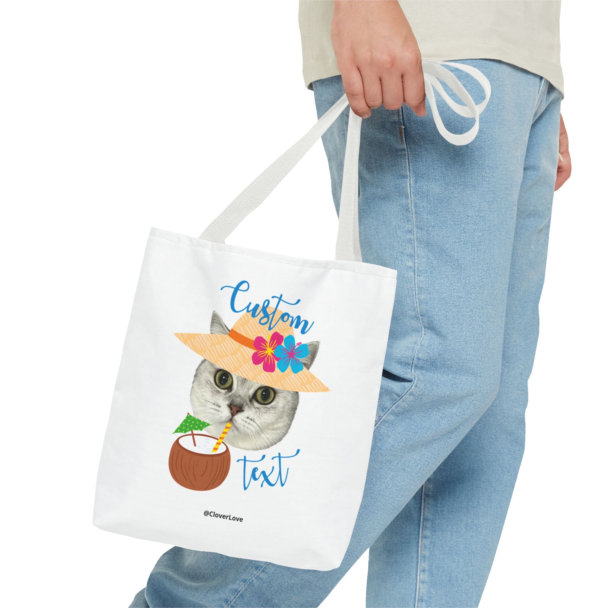 Summer Cat Tote Bag | Personalized Pet Photo Canvas Bag