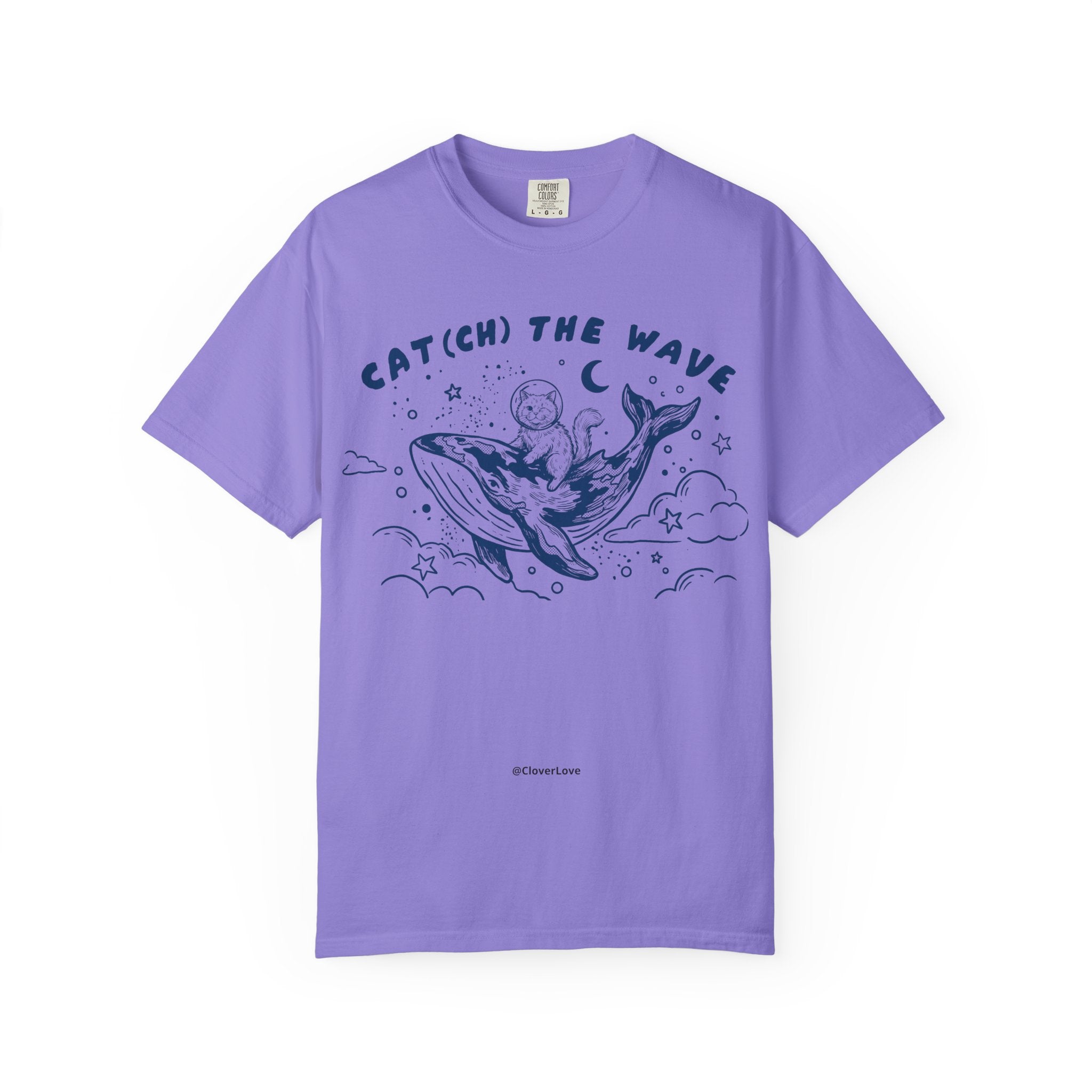Cat Riding Whale T-Shirt - Cute Ocean Cat Graphic Tee, Fantasy Wave Shirt for Cat Lovers
