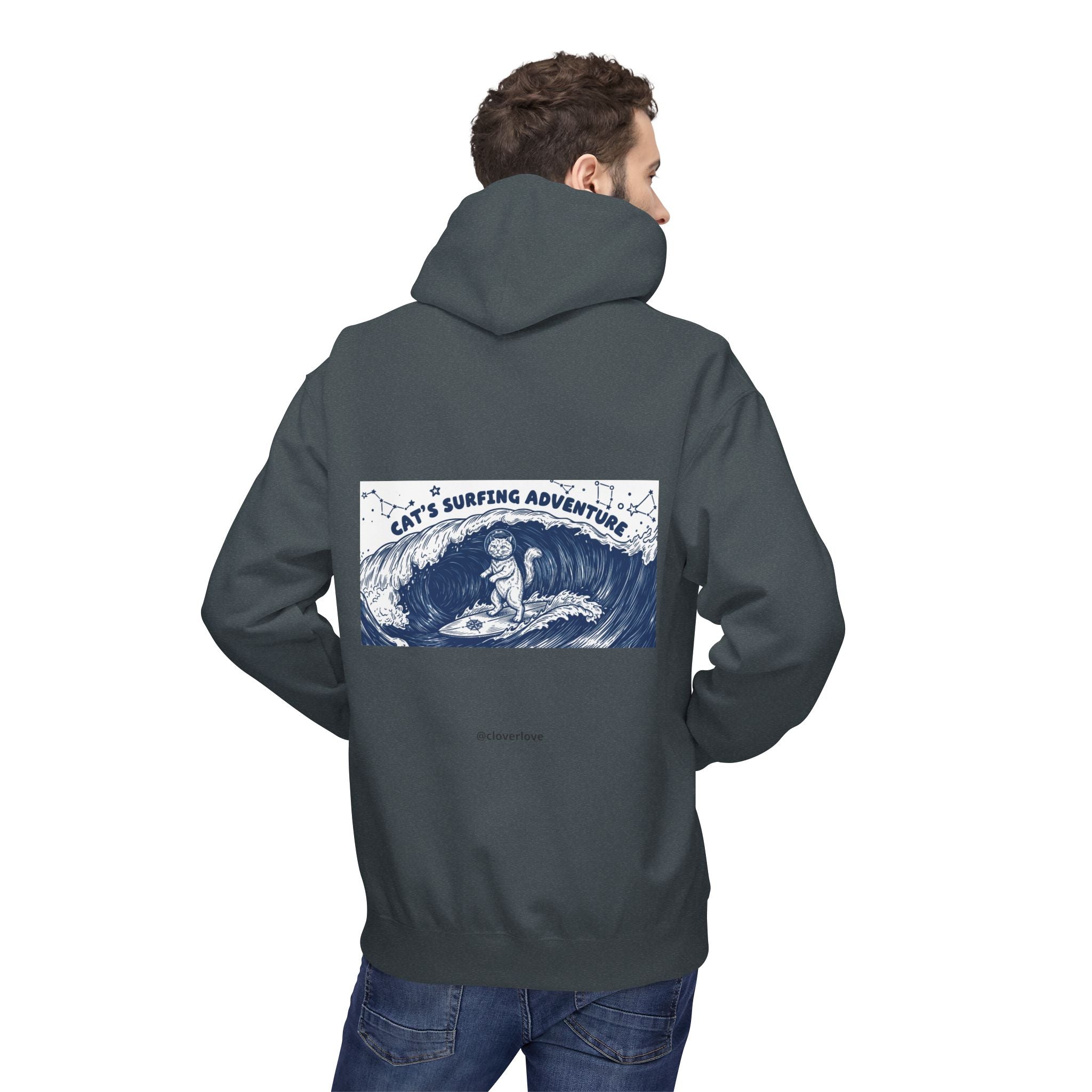 Katzen-Surf-Abenteuer Hoodie | Vintage Meeres-Grafik Sweatshirt