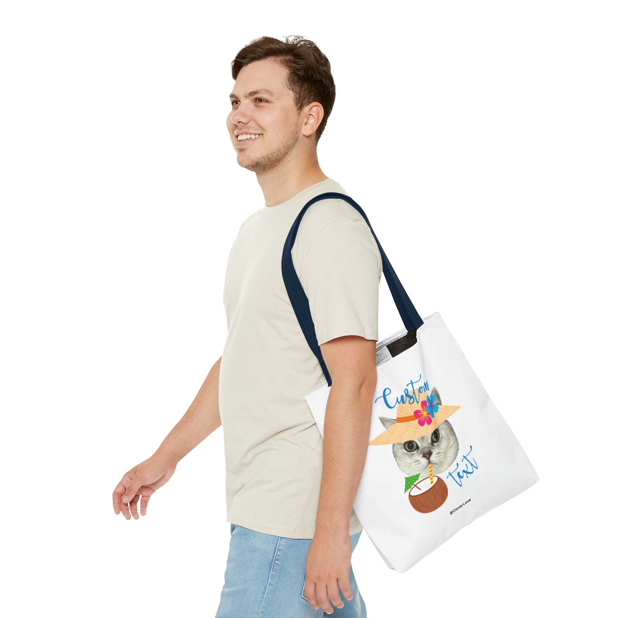Summer Cat Tote Bag | Personalized Pet Photo Canvas Bag
