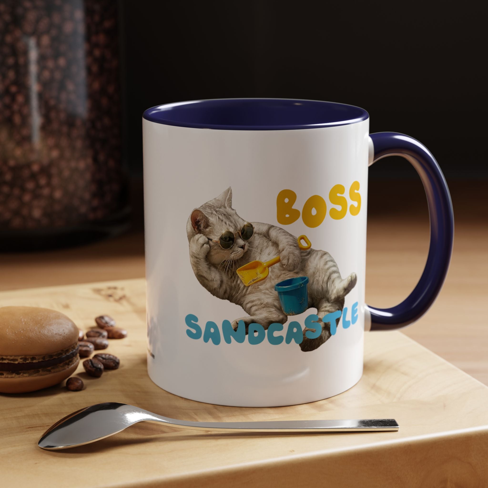 Lustige Sommerkatzen-Tasse | Personalisierte Strandkatzen-Kaffeetasse mit individuellem Text