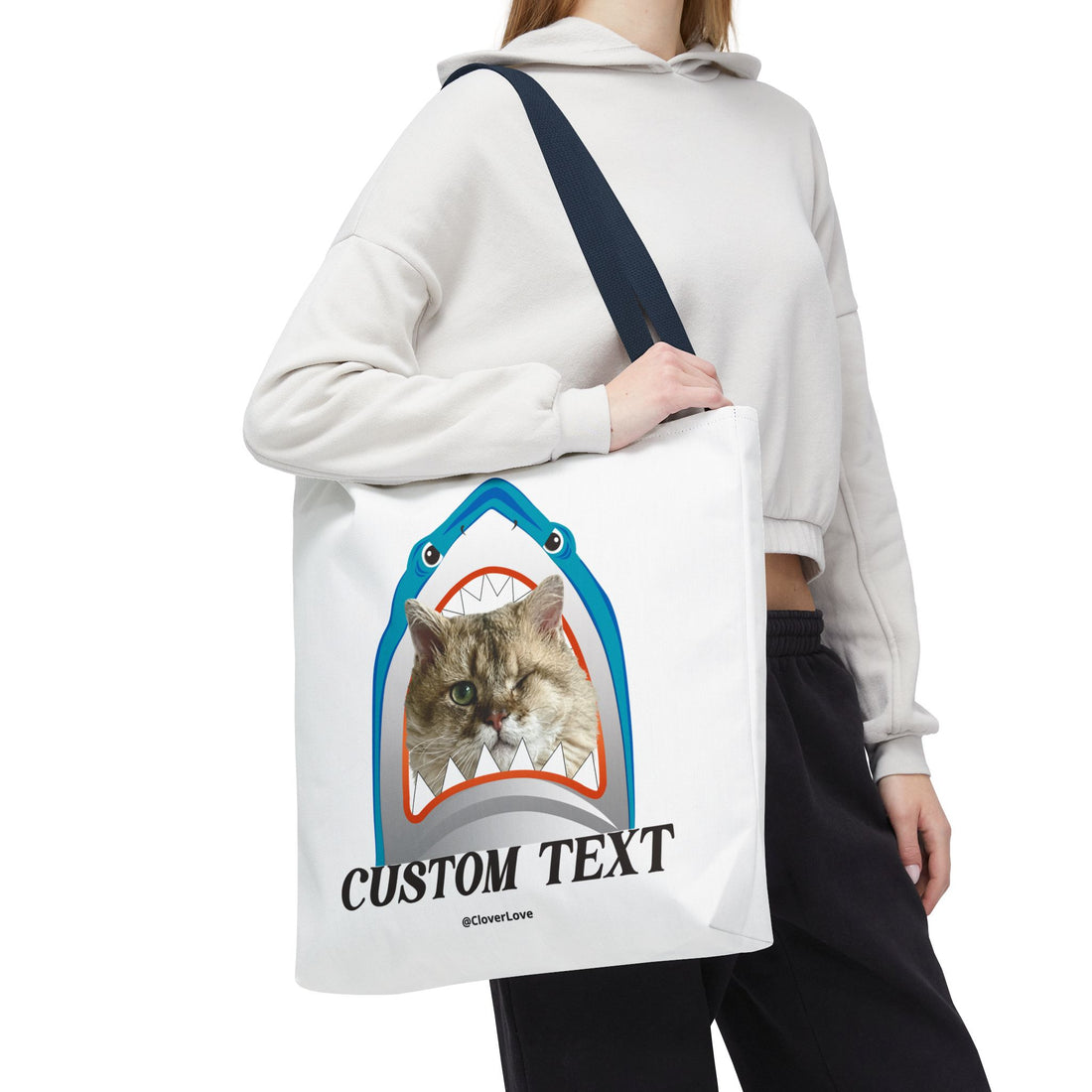 Funny Cat Tote Bag | Custom Pet Photo Shark Summer Bag