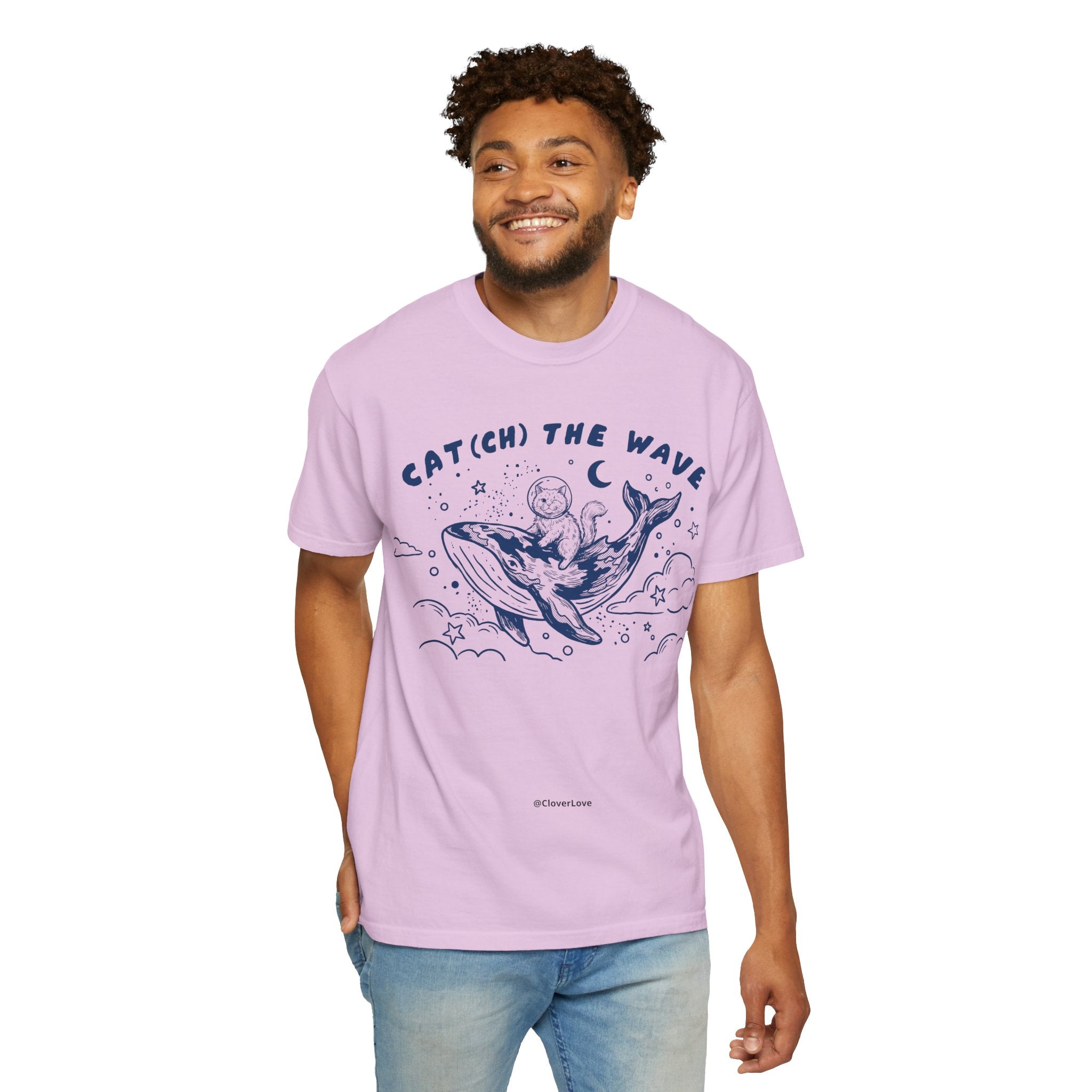 Cat Riding Whale T-Shirt - Cute Ocean Cat Graphic Tee, Fantasy Wave Shirt for Cat Lovers