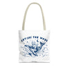 Cat Whale Adventure Tote Bag | Vintage Ocean Graphic Canvas Bag