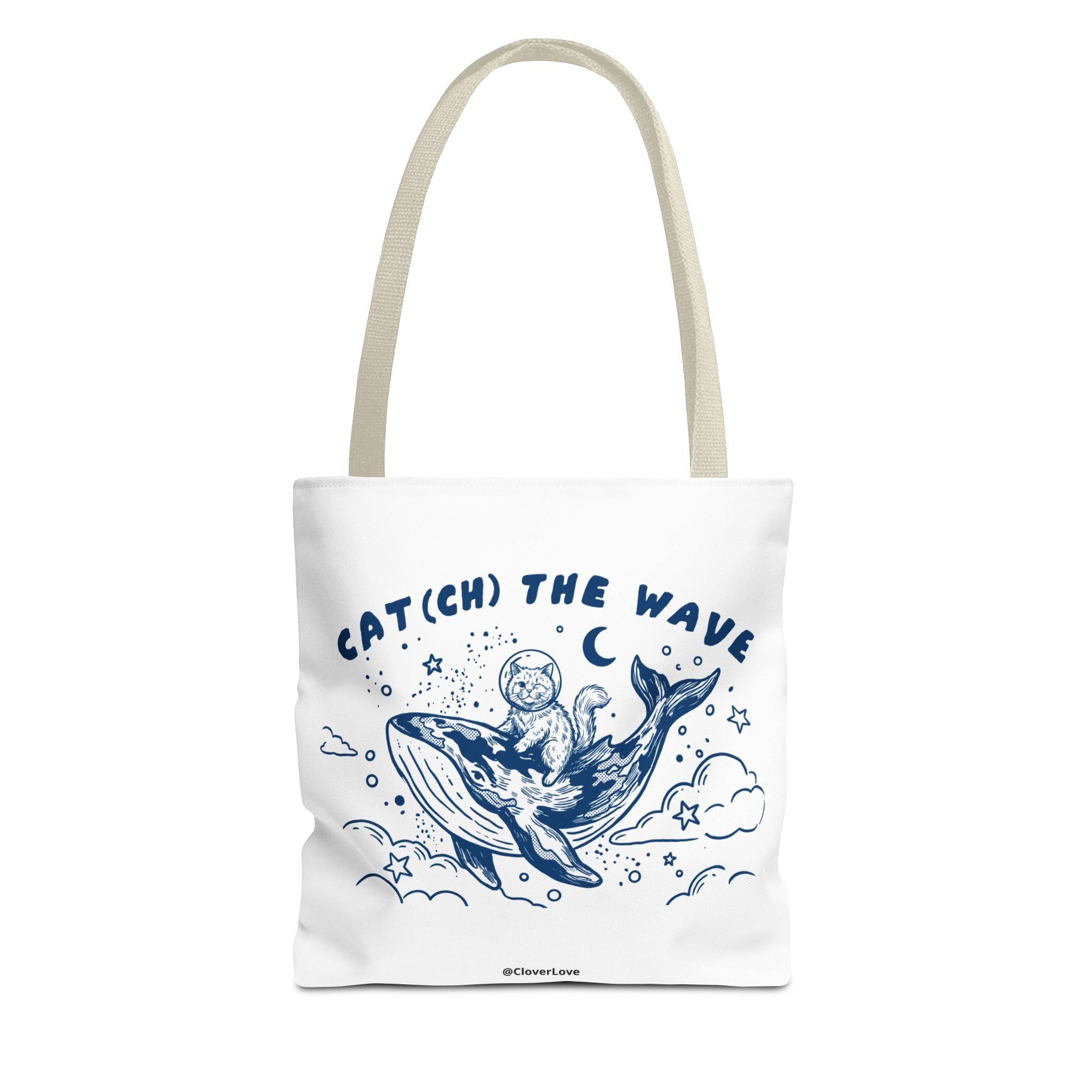 Cat Whale Adventure Tote Bag | Vintage Ocean Graphic Canvas Bag