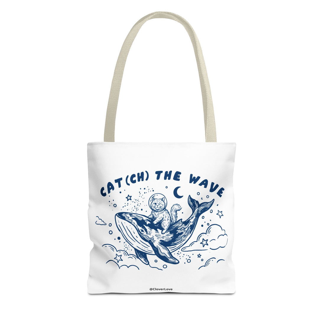 Cat Whale Adventure Tote Bag | Vintage Ocean Graphic Canvas Bag