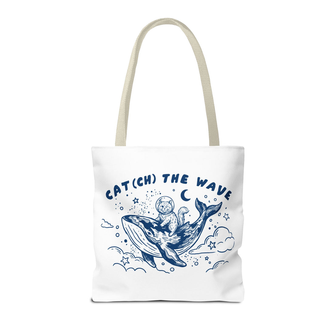 Cat Whale Adventure Tote Bag | Vintage Ocean Graphic Canvas Bag