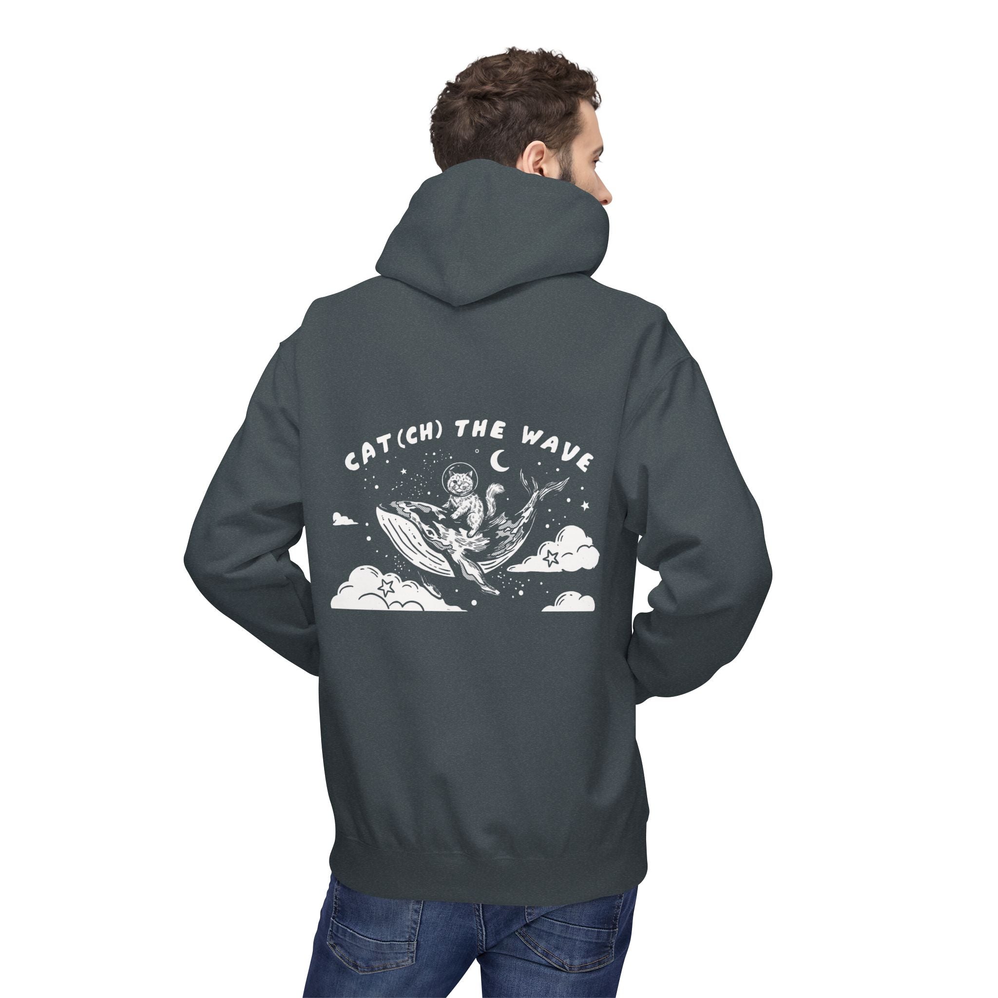 Cat & Whale Adventure Hoodie | Vintage Ocean Graphic Sweatshirt