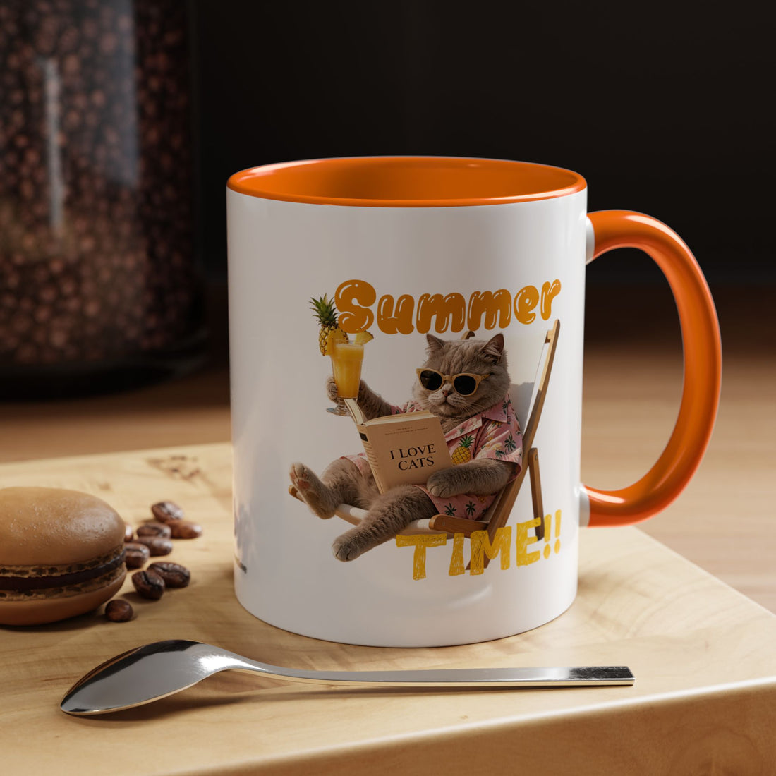 Lustige Katzen-Sommer-Tasse – Süße Strand-Kaffeetasse für Katzenliebhaber