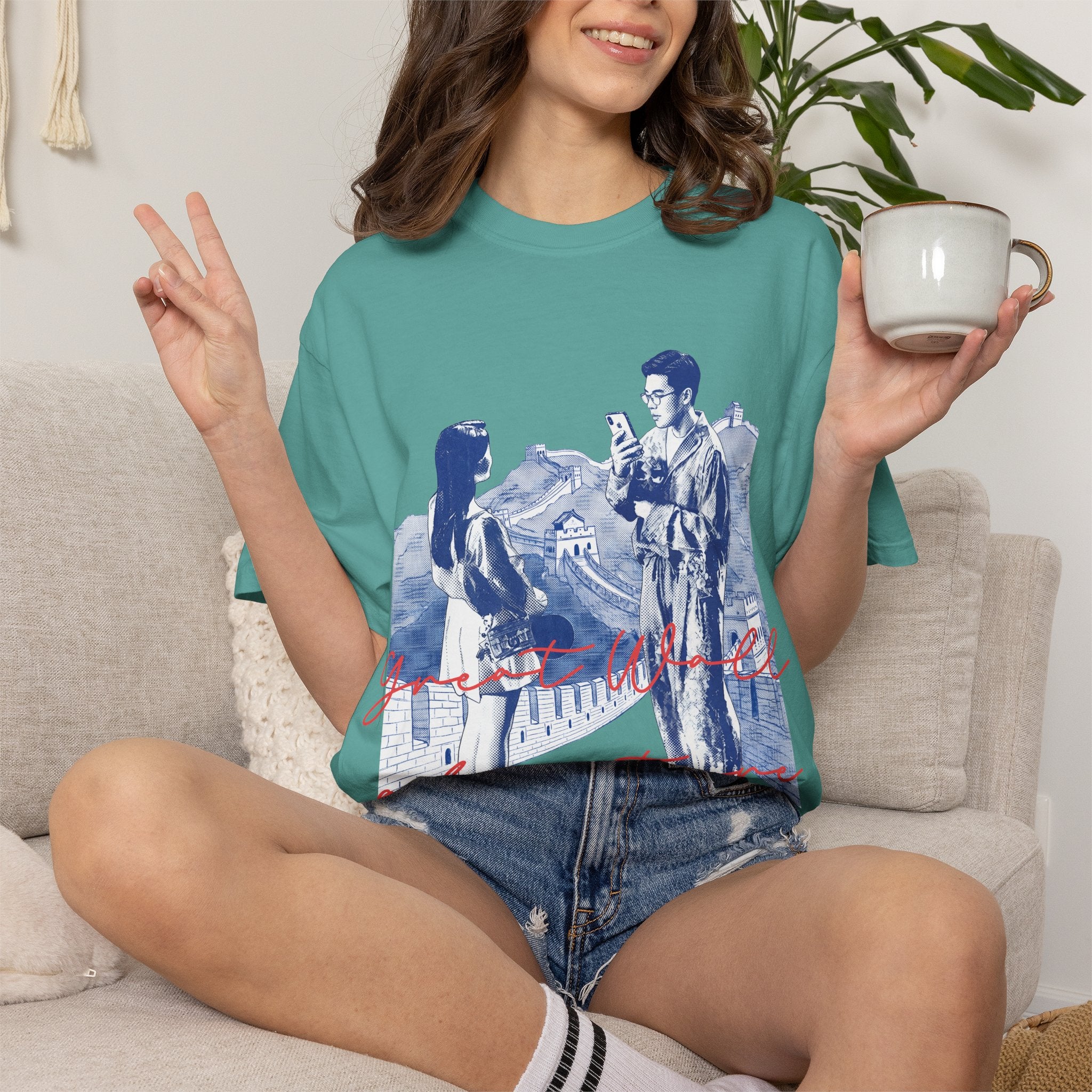Custom Great Wall Travel Memory T-Shirt - Couple Vacation Gift