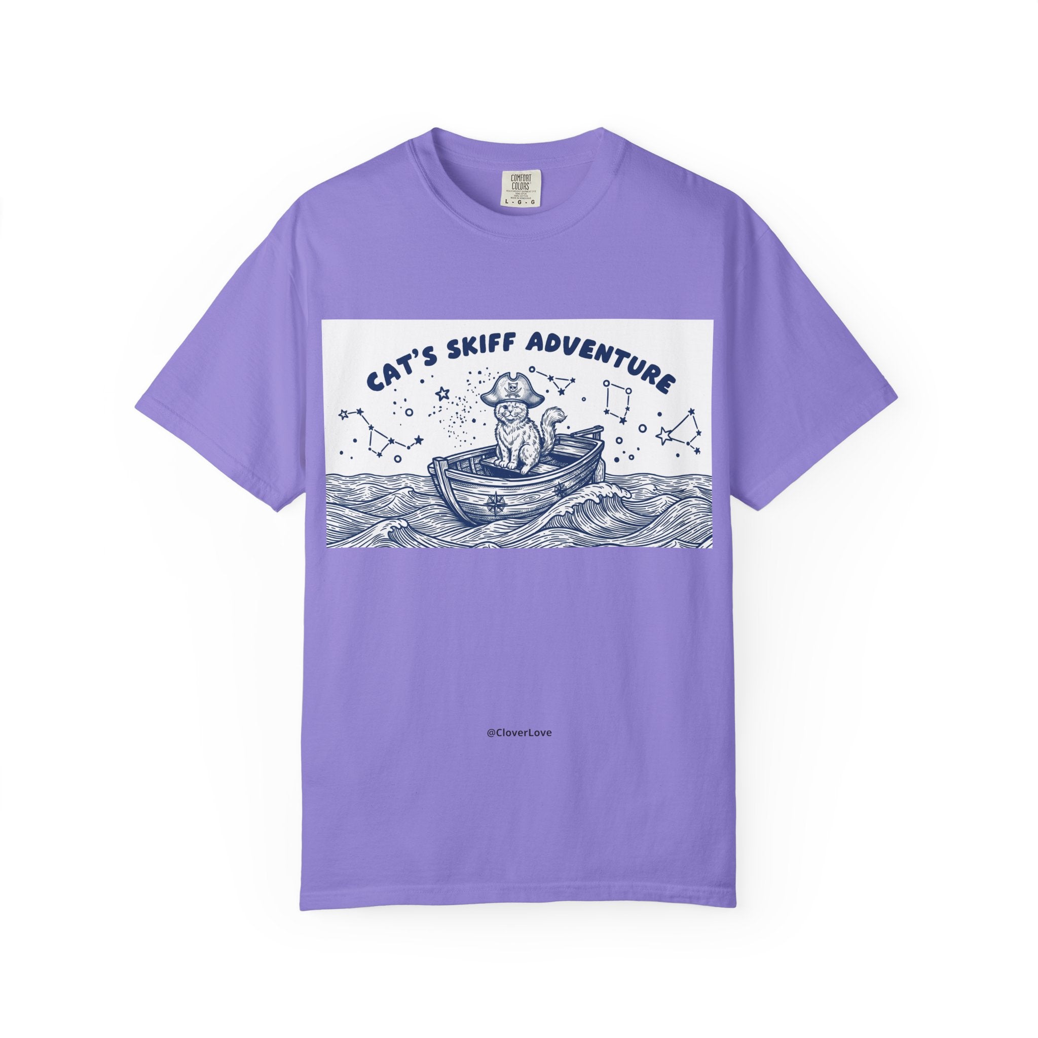 Cat’s Skiff Adventure T-Shirt - Vintage Ocean Boat Graphic Tee for Cat Lovers