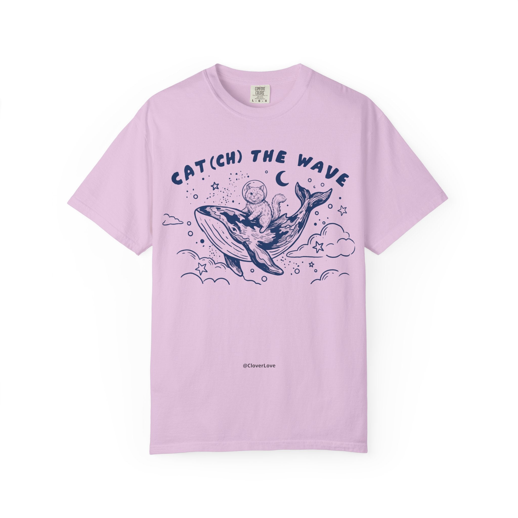 Cat Riding Whale T-Shirt - Cute Ocean Cat Graphic Tee, Fantasy Wave Shirt for Cat Lovers