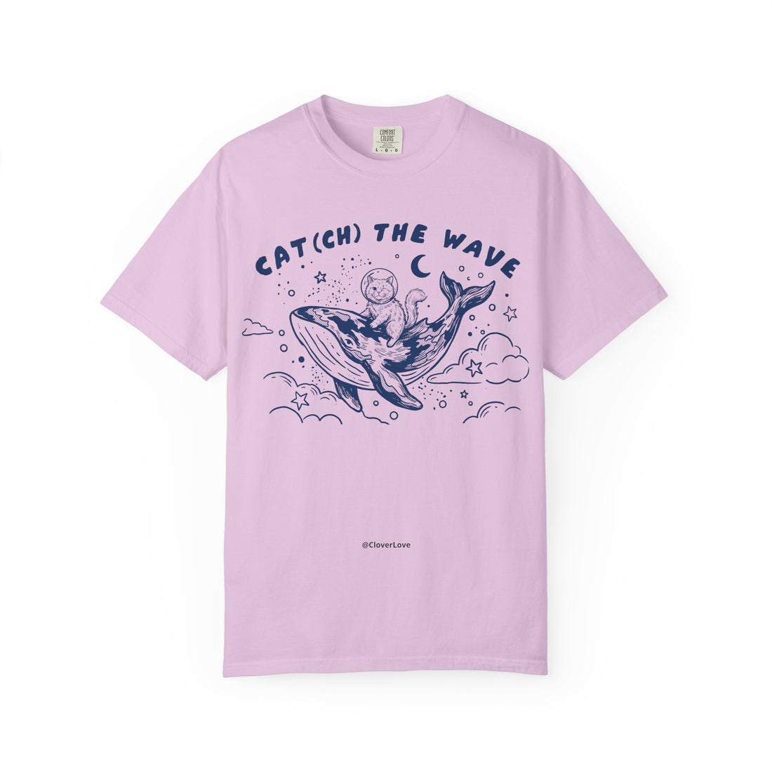 Cat Riding Whale T-Shirt - Cute Ocean Cat Graphic Tee, Fantasy Wave Shirt for Cat Lovers