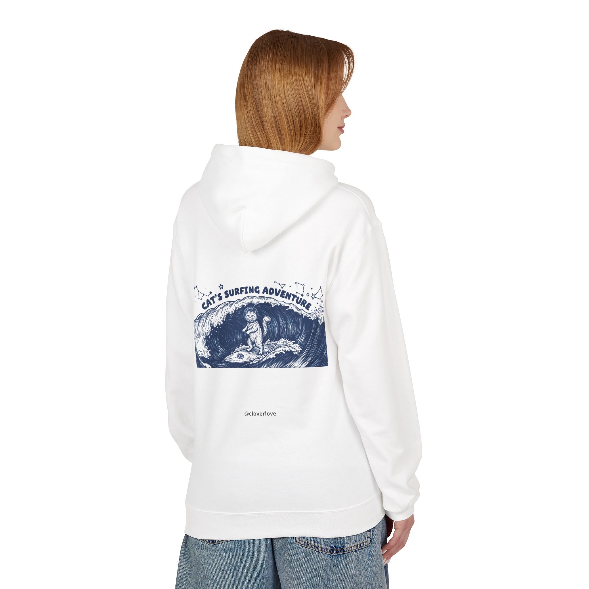 Katzen-Surf-Abenteuer Hoodie | Vintage Meeres-Grafik Sweatshirt