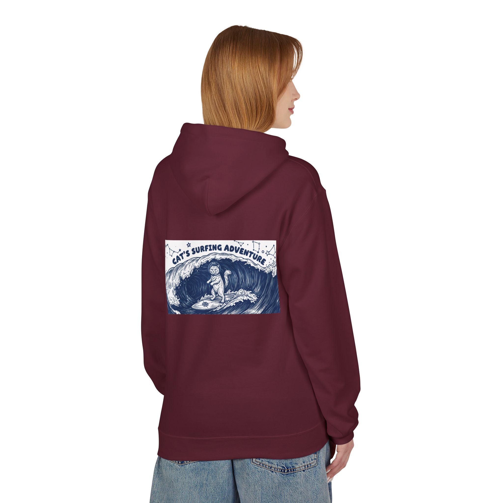 Cat's Surfing Adventure Hoodie | Vintage Ocean Graphic Sweatshirt