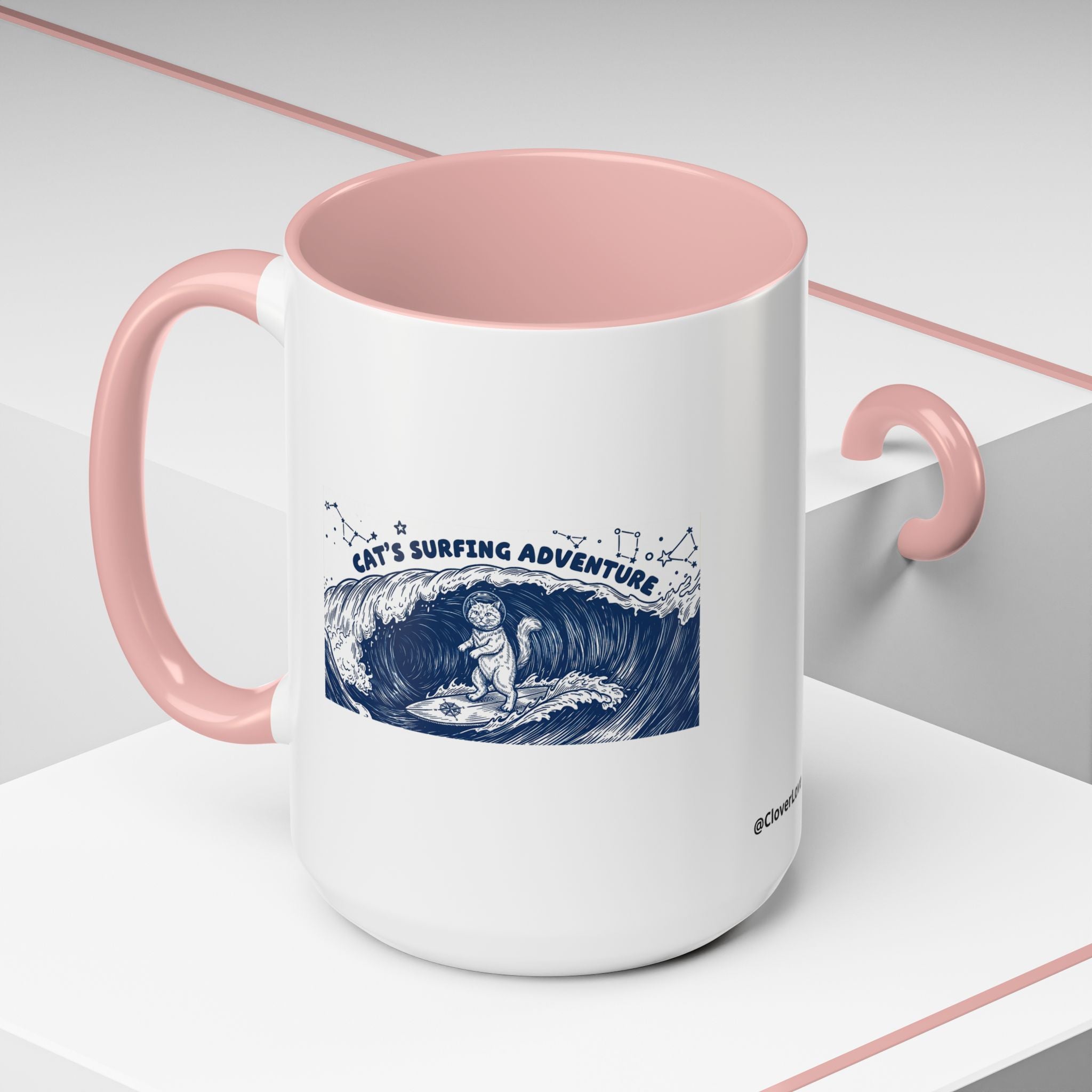 Cat's Surfing Adventure Ocean Wave Mug - Cute Cat Lover Coffee Cup