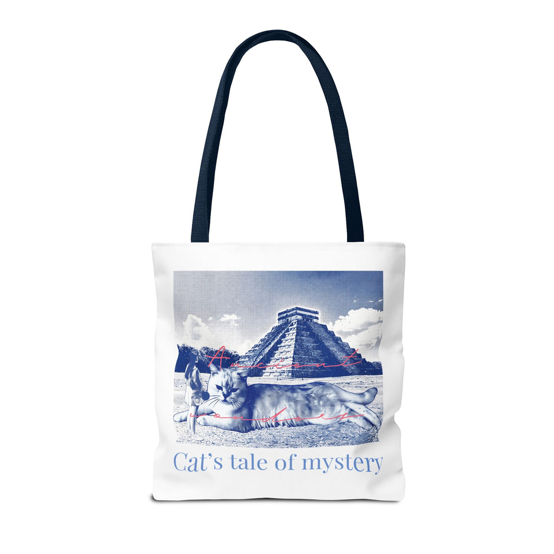 Cat’s Tale of Mystery Travel Tote Bag | Vintage Mexico Pyramid Cat Canvas Tote Bag