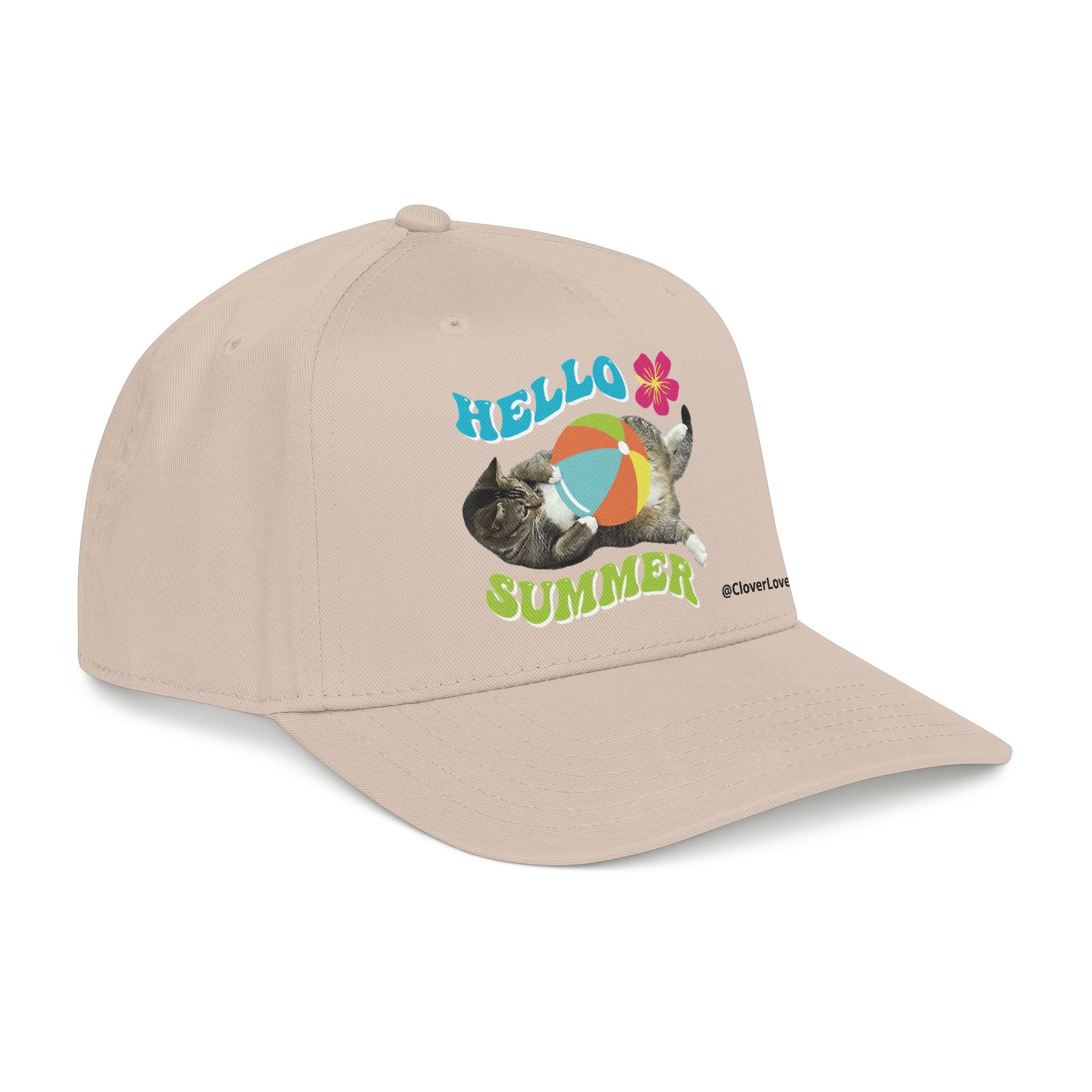 Hello Summer Cat Hat | Cute Cat Baseball Cap With Beach Ball Design
