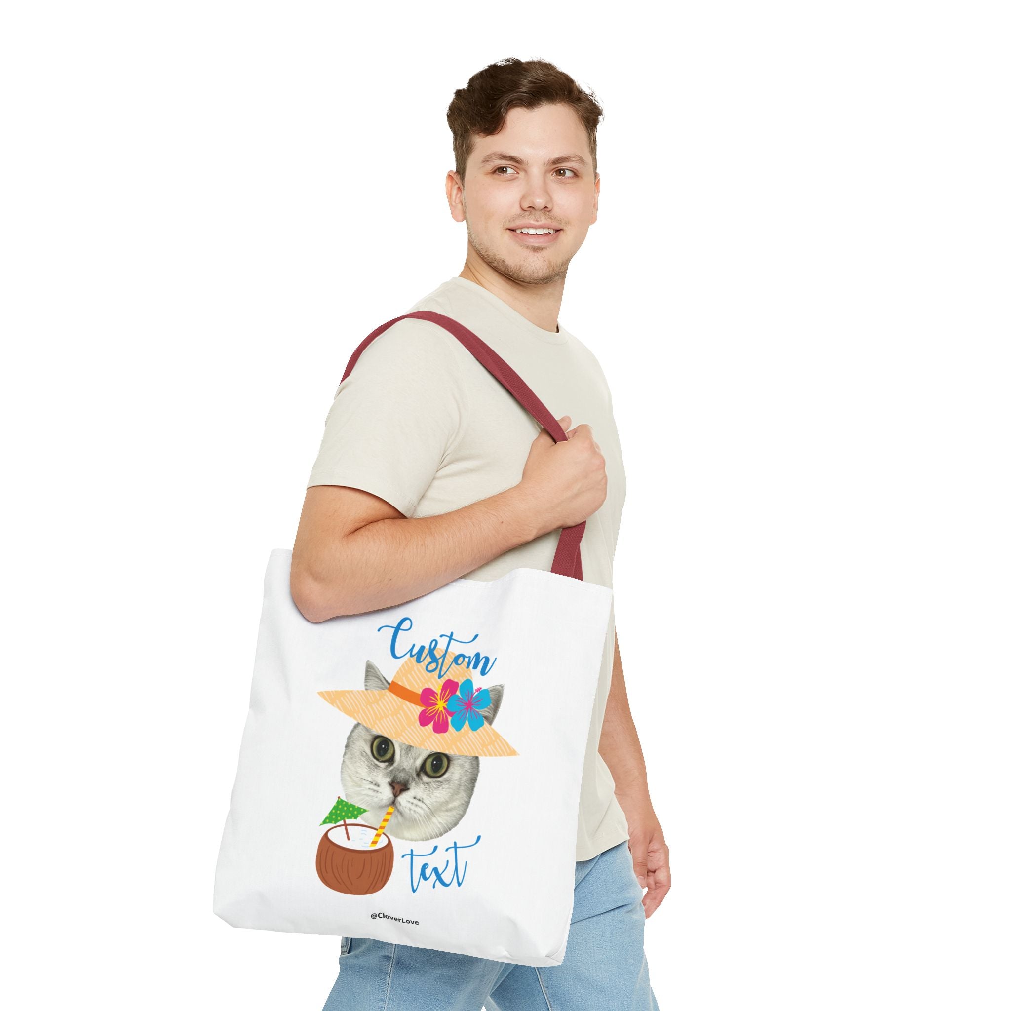 Summer Cat Tote Bag | Personalized Pet Photo Canvas Bag