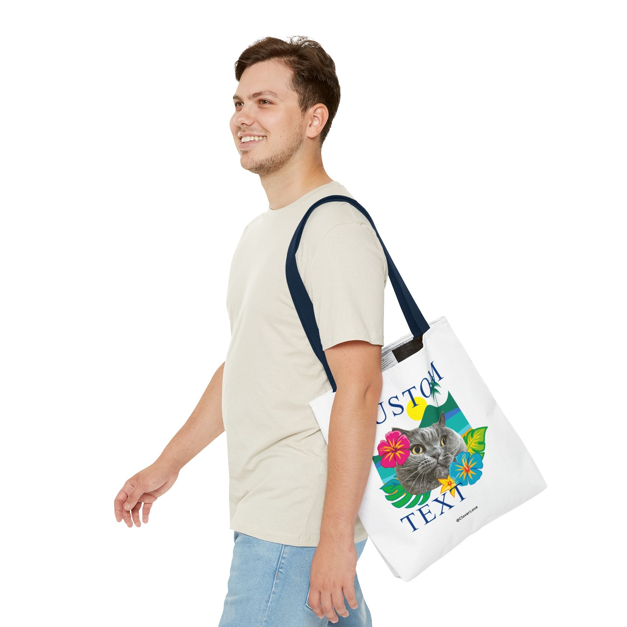 Tropical Cat Tote Bag | Personalized Pet Photo Canvas Bag