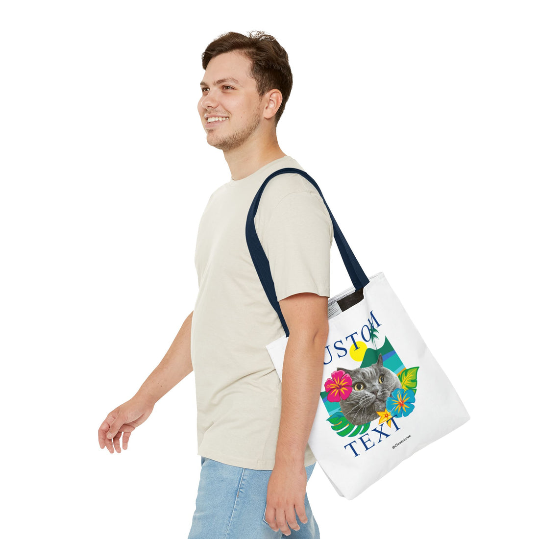 Tropical Cat Tote Bag | Personalized Pet Photo Canvas Bag
